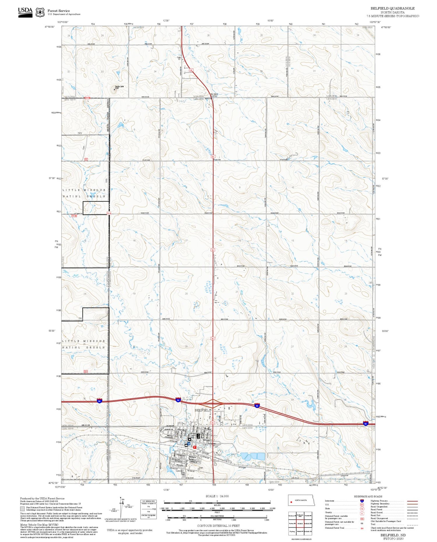 2025 Forest Service Topo Map of Belfield North Dakota