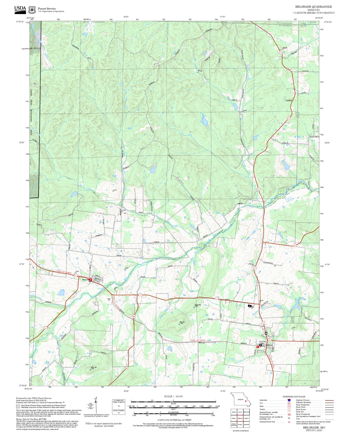 2025 Forest Service Topo Map of Belgrade Missouri