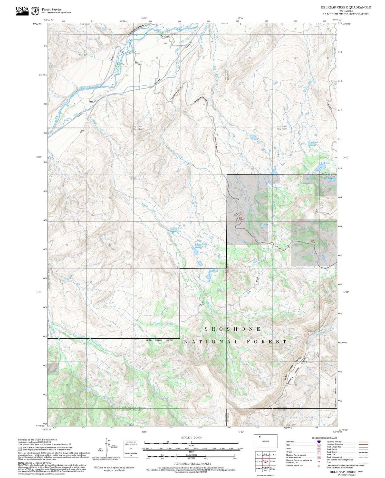 2025 Forest Service Topo Map of Belknap Creek Wyoming