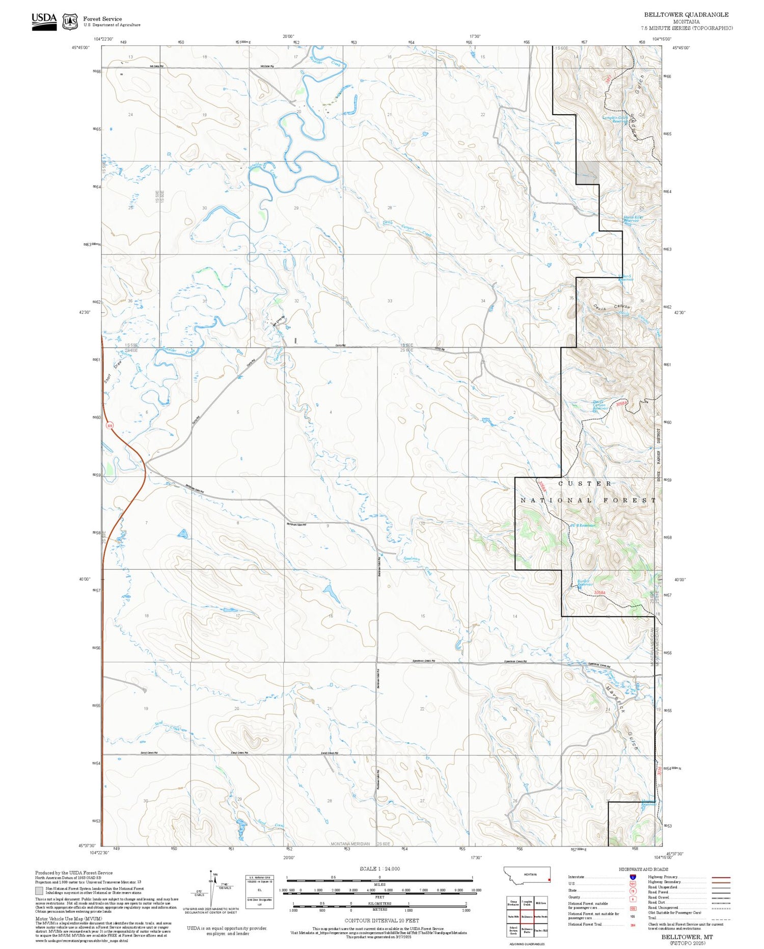2025 Forest Service Topo Map of Belltower Montana