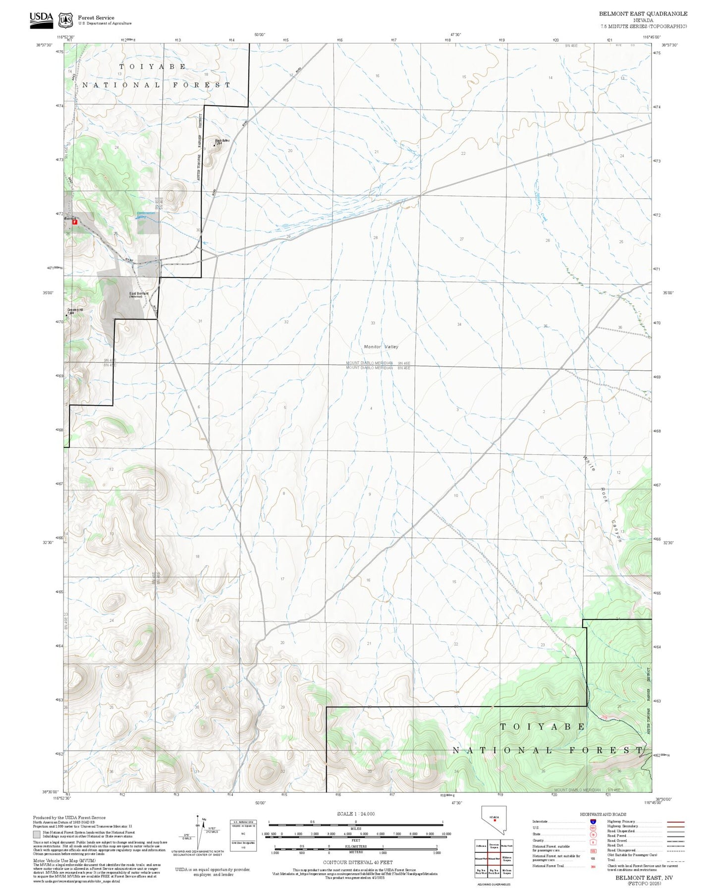 2025 Forest Service Topo Map of Belmont East Nevada