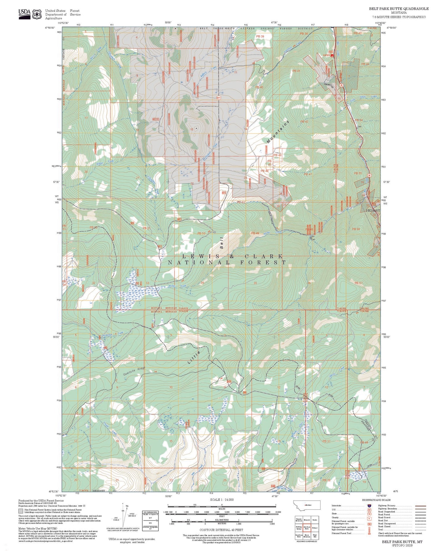 2025 Forest Service Topo Map of Belt Park Butte Montana