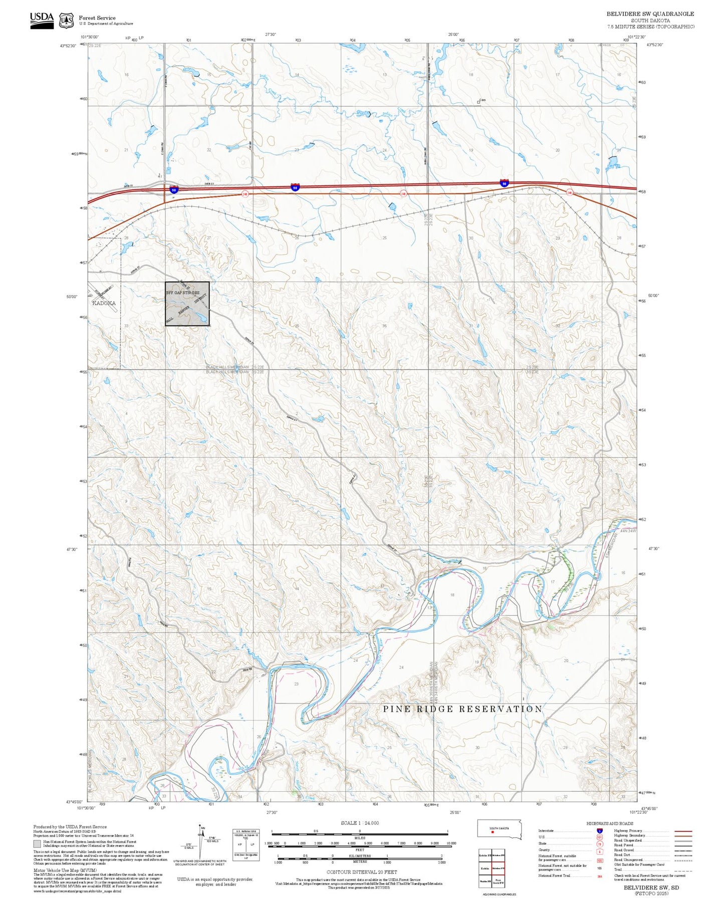 2025 Forest Service Topo Map of Belvidere SW South Dakota