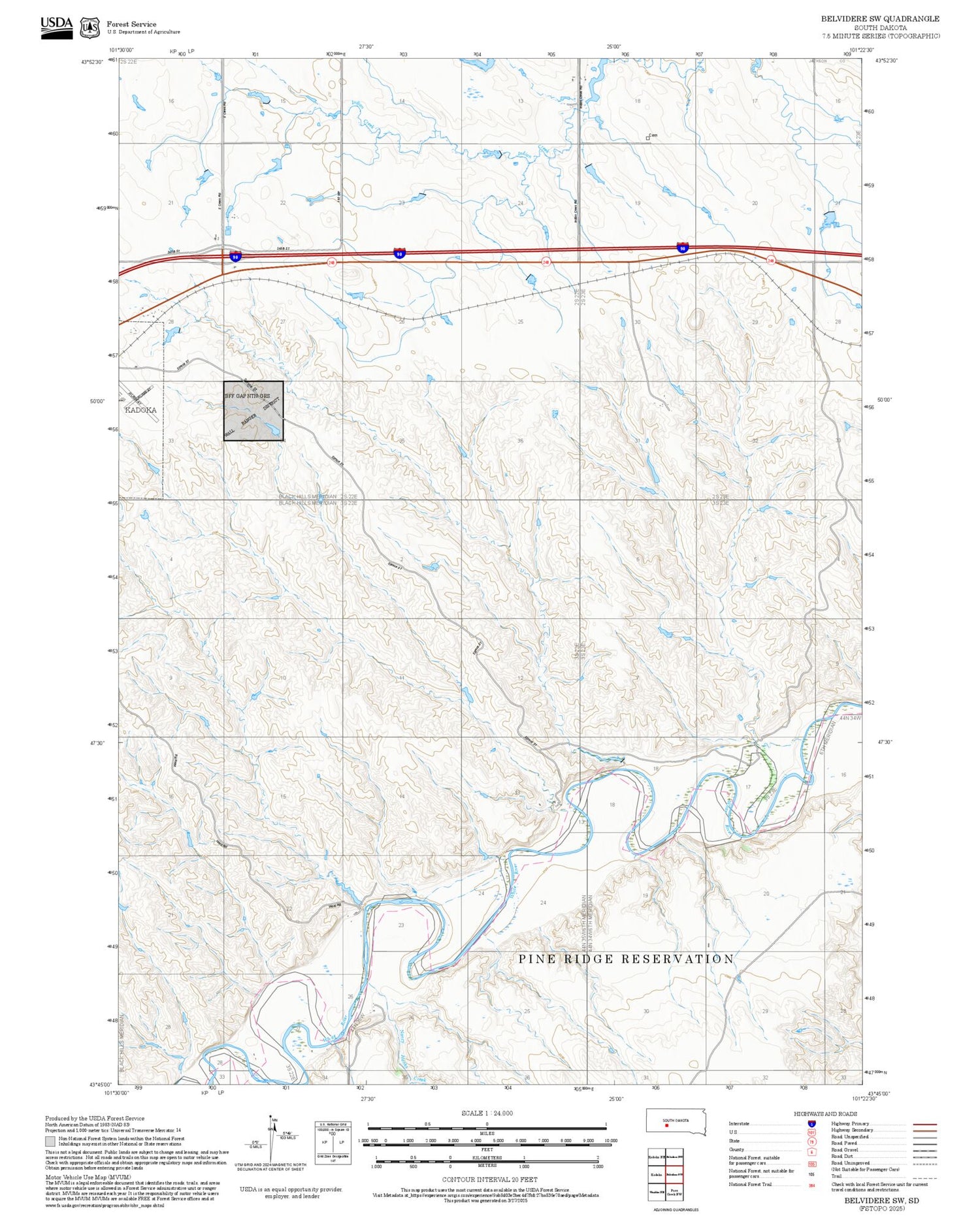 2025 Forest Service Topo Map of Belvidere SW South Dakota