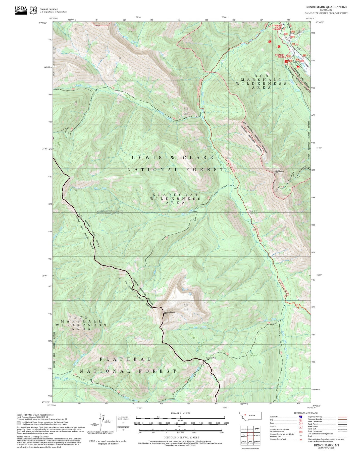 2025 Forest Service Topo Map of Benchmark Montana