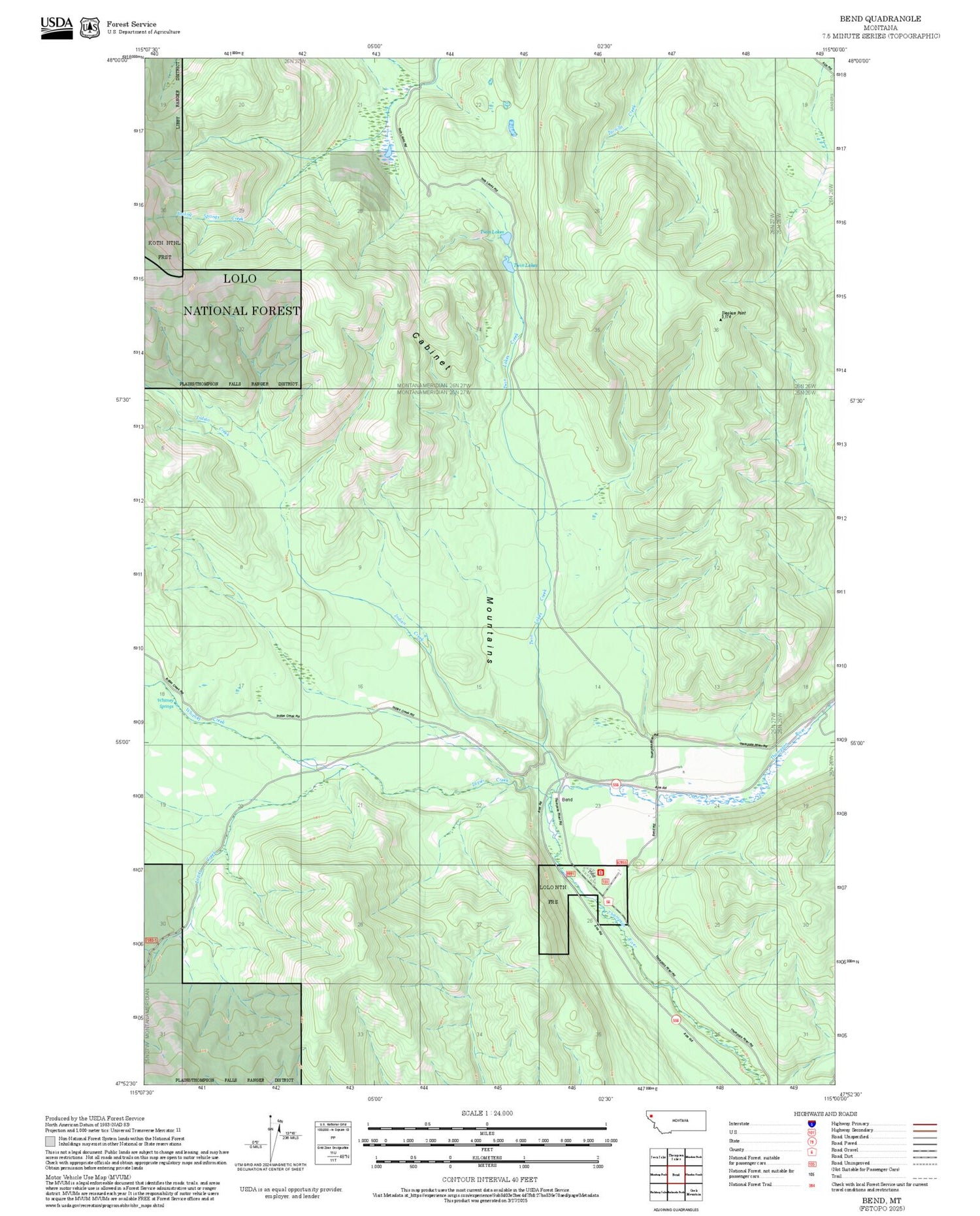 2025 Forest Service Topo Map of Bend Montana