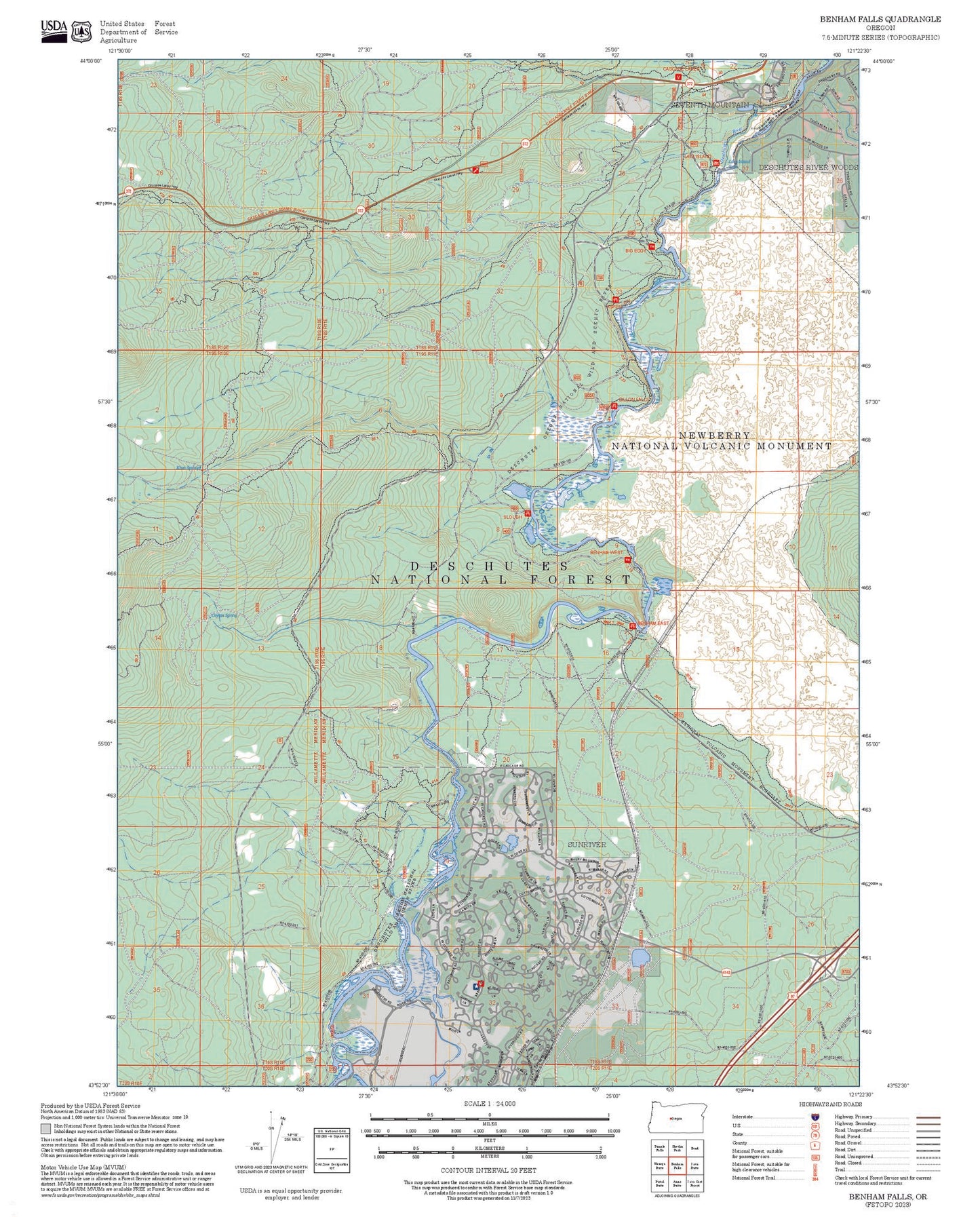 2025 Forest Service Topo Map of Benham Falls Oregon