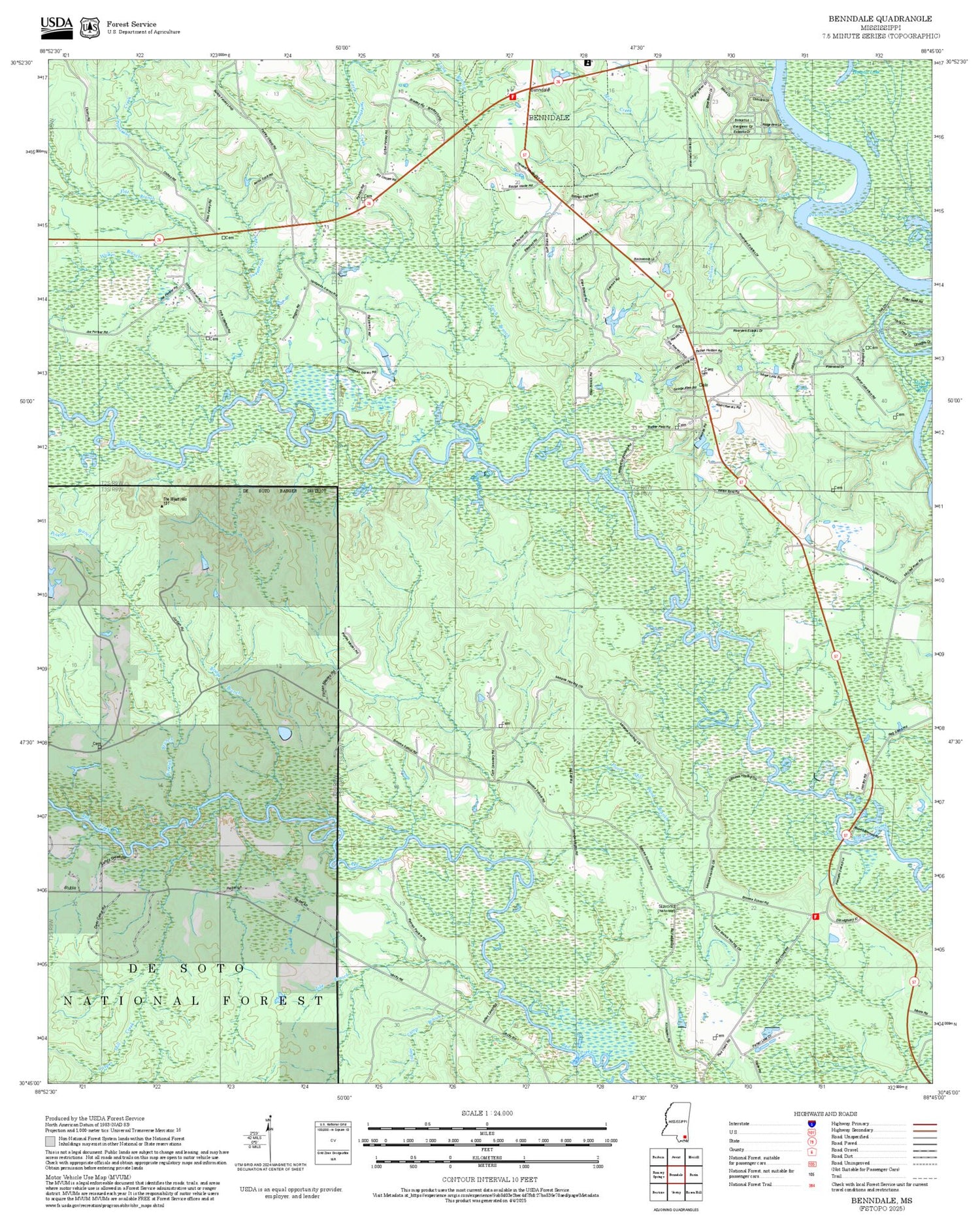 2025 Forest Service Topo Map of Benndale Mississippi