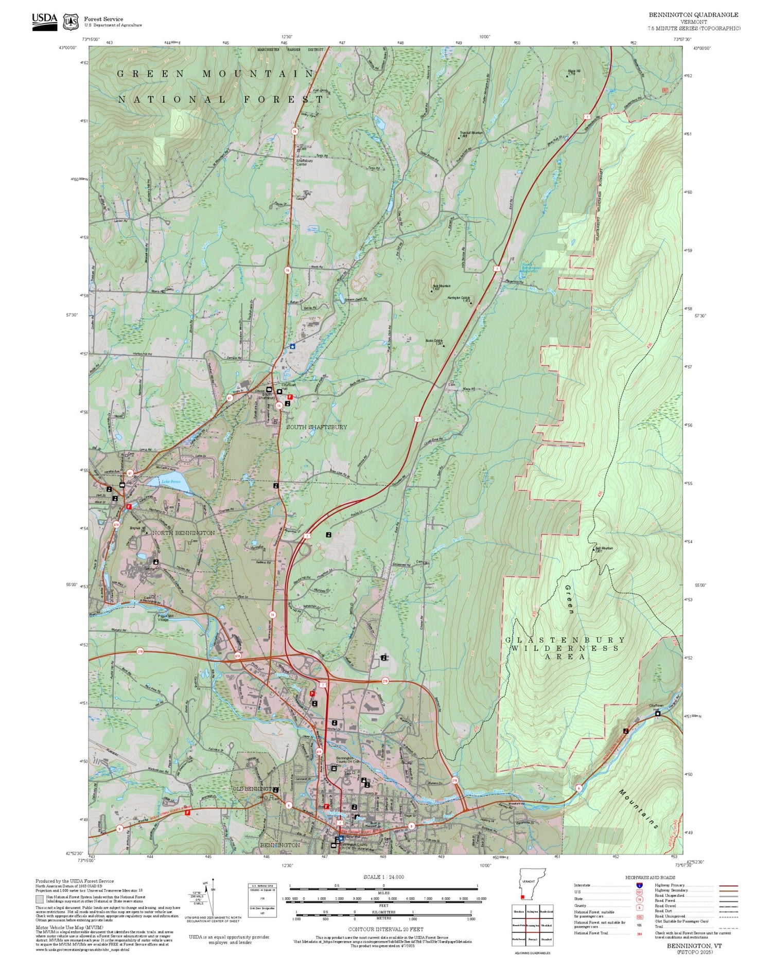 2025 Forest Service Topo Map of Bennington Vermont