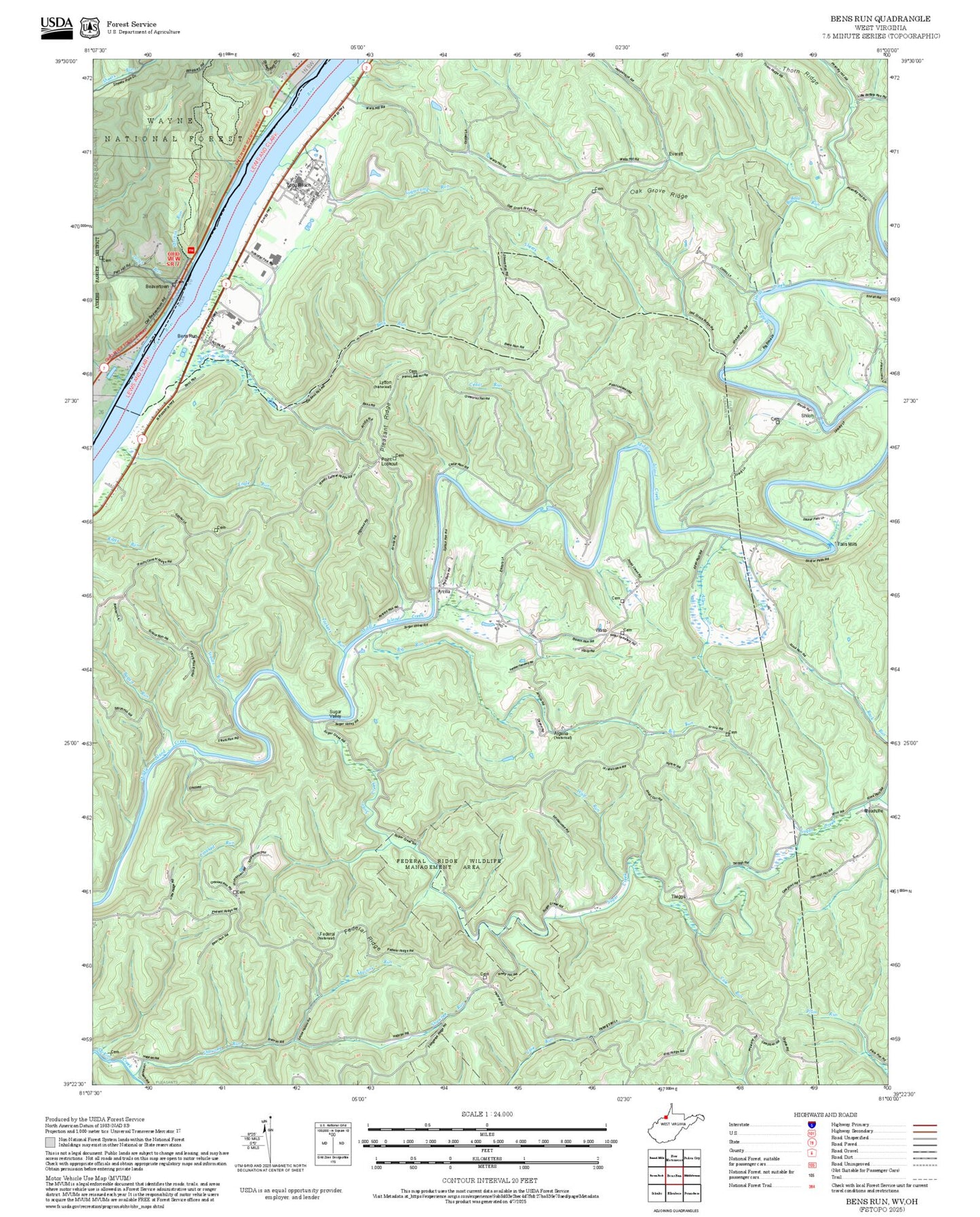 2025 Forest Service Topo Map of Bens Run West Virginia