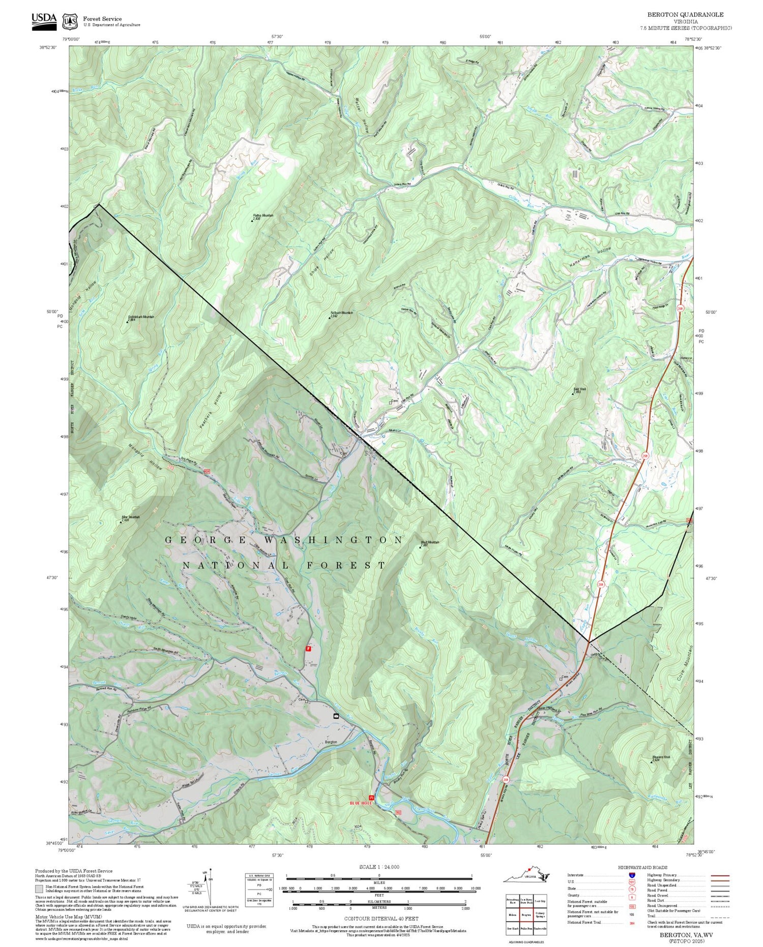 2025 Forest Service Topo Map of Bergton Virginia
