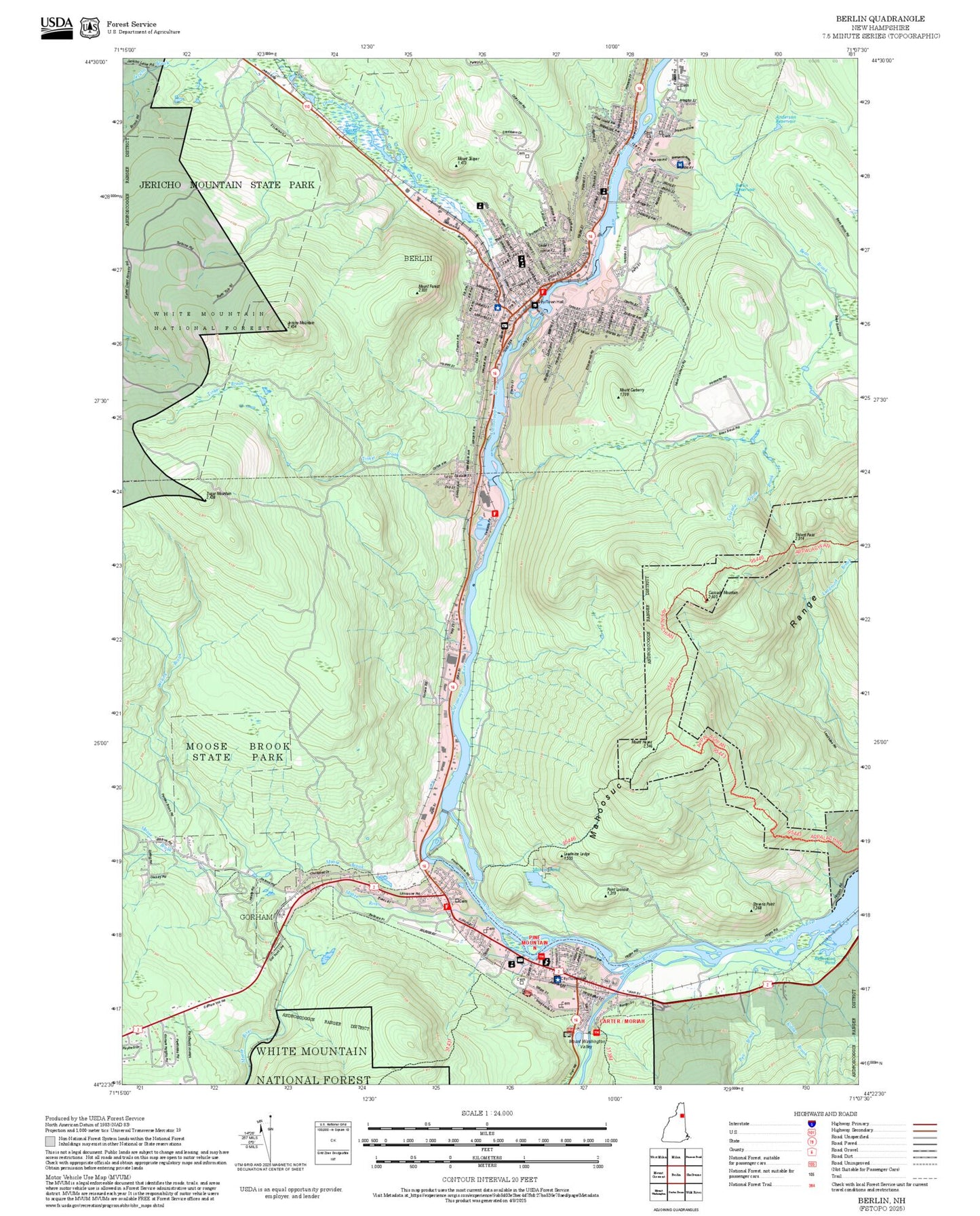 2025 Forest Service Topo Map of Berlin New Hampshire