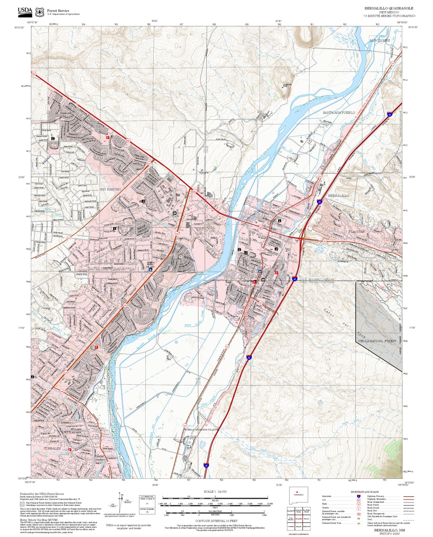2025 Forest Service Topo Map of Bernalillo New Mexico