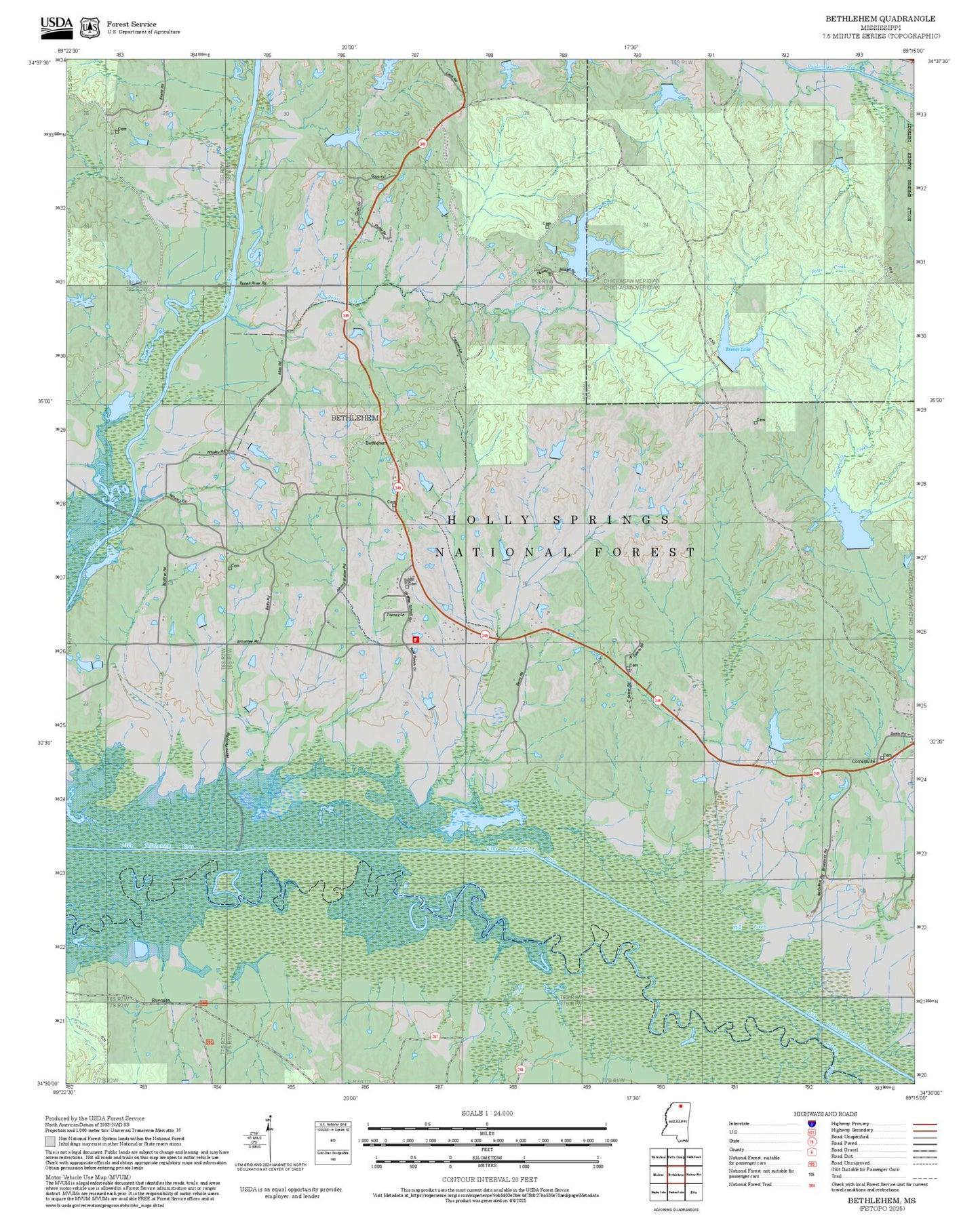 2025 Forest Service Topo Map of Bethlehem Mississippi
