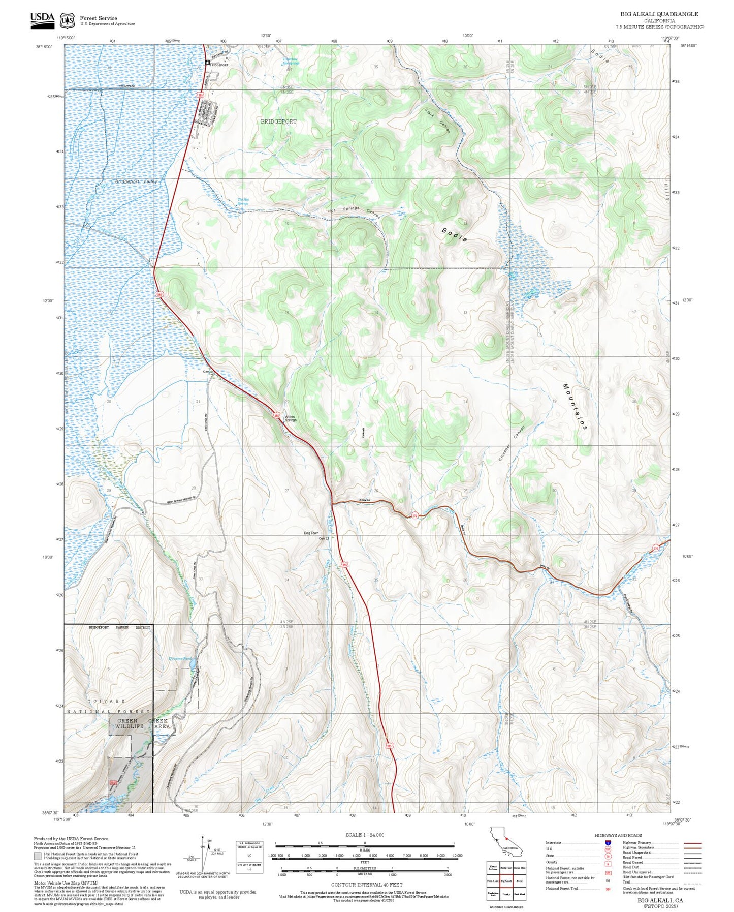 2025 Forest Service Topo Map of Big Alkali California