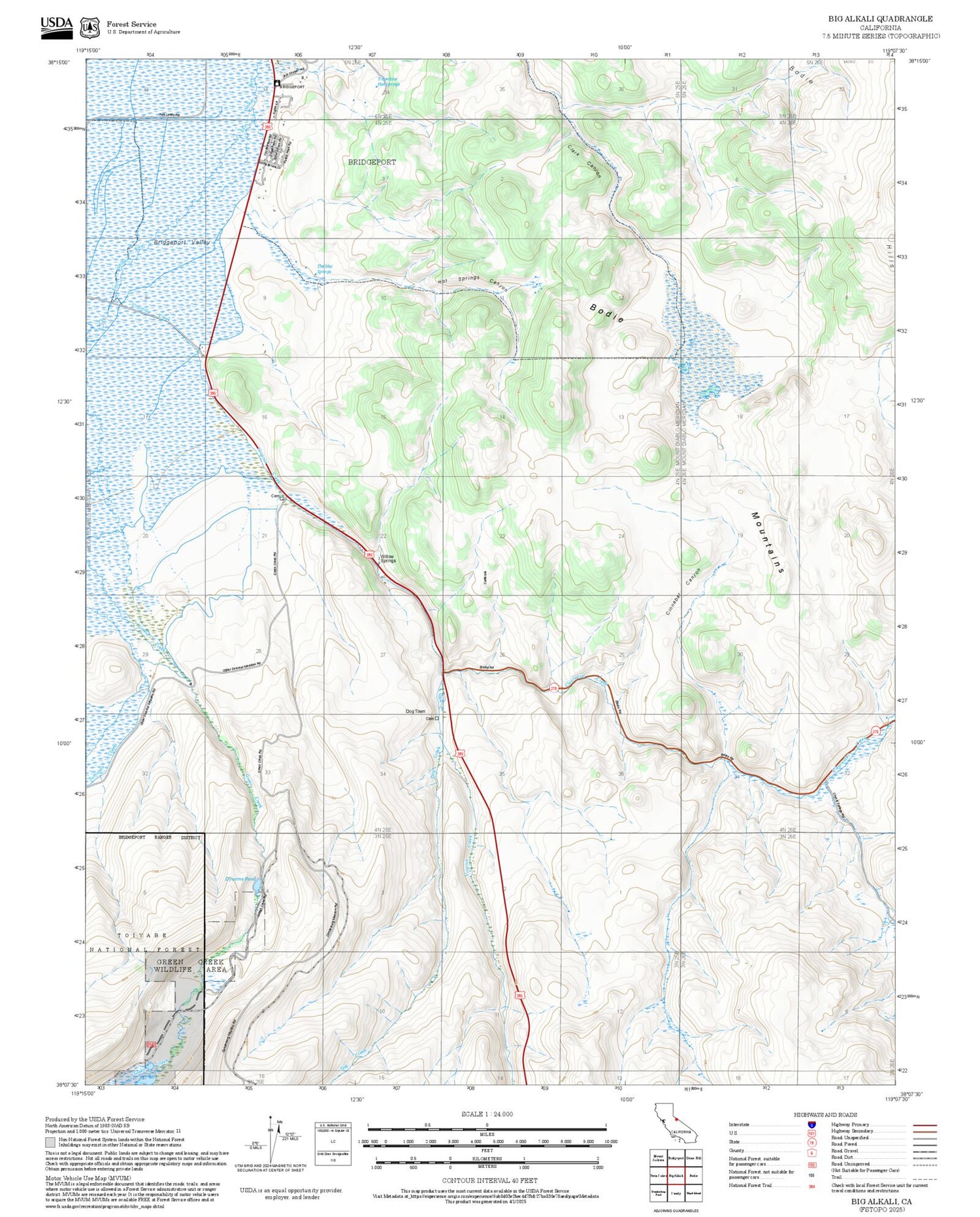 2025 Forest Service Topo Map of Big Alkali California