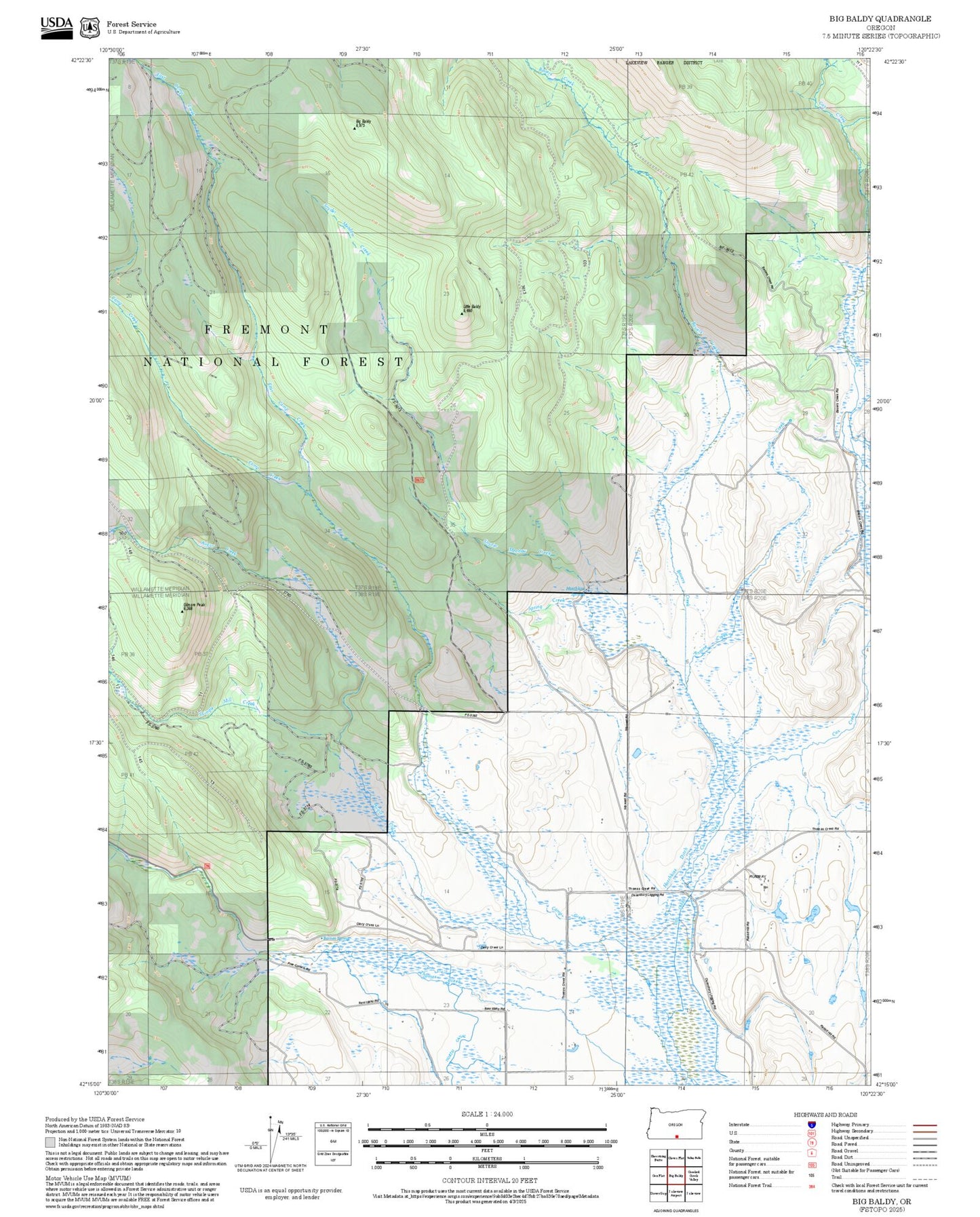 2025 Forest Service Topo Map of Big Baldy Oregon