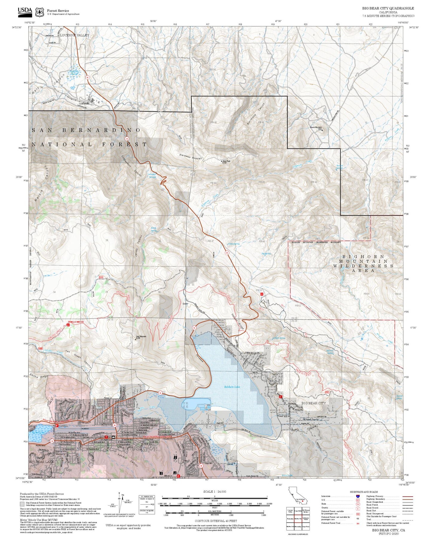 2025 Forest Service Topo Map of Big Bear City California