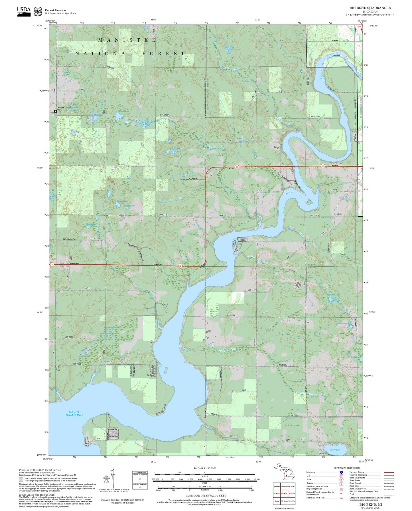 2025 Forest Service Topo Map of Big Bend Michigan