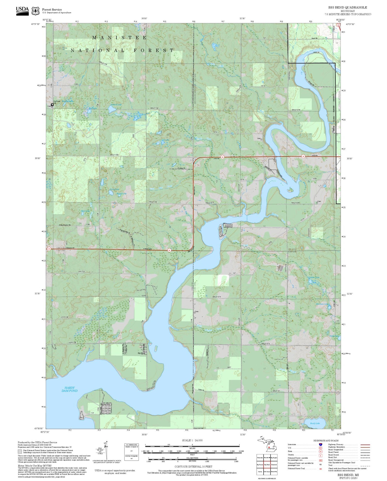 2025 Forest Service Topo Map of Big Bend Michigan