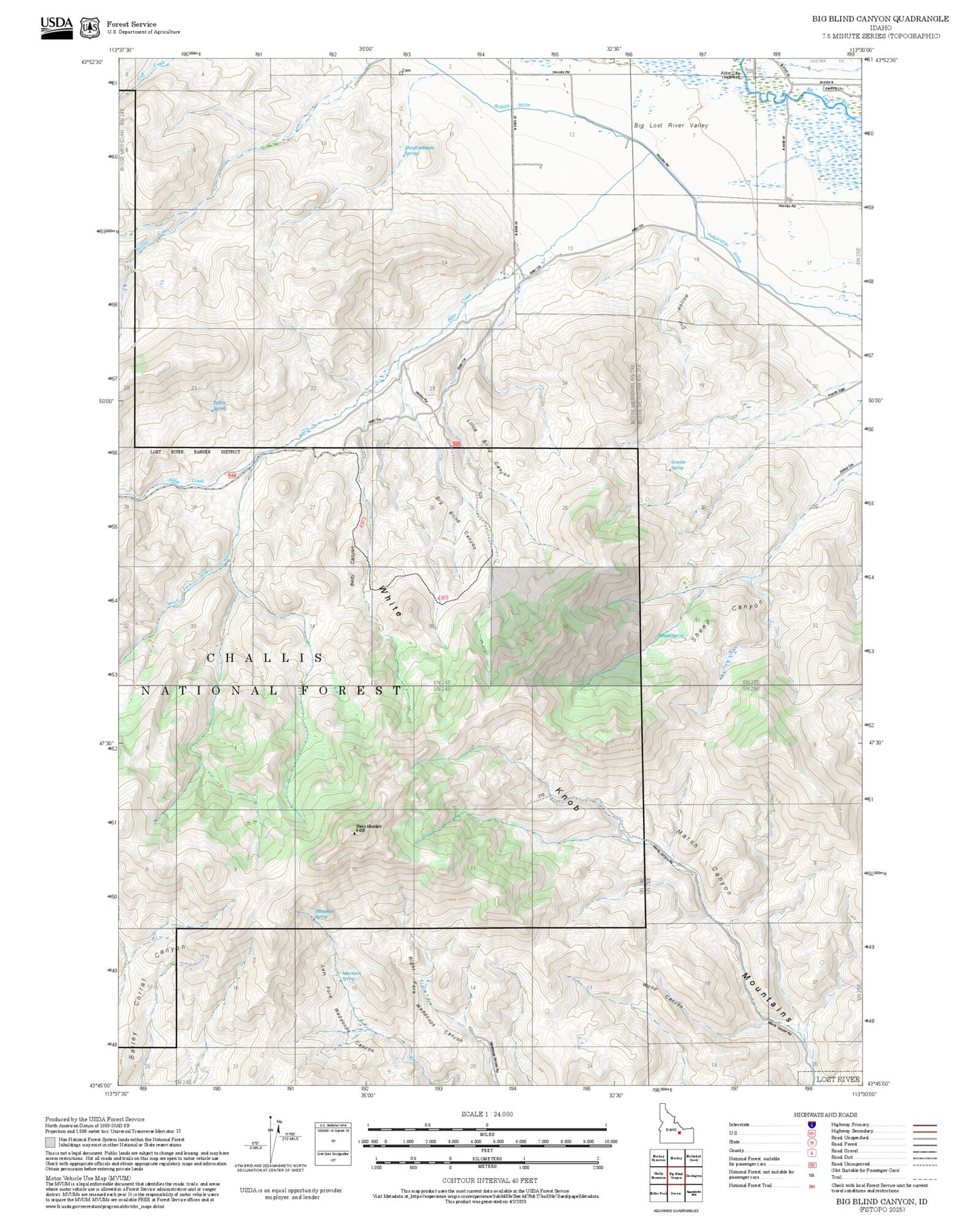 2025 Forest Service Topo Map of Big Blind Canyon Idaho