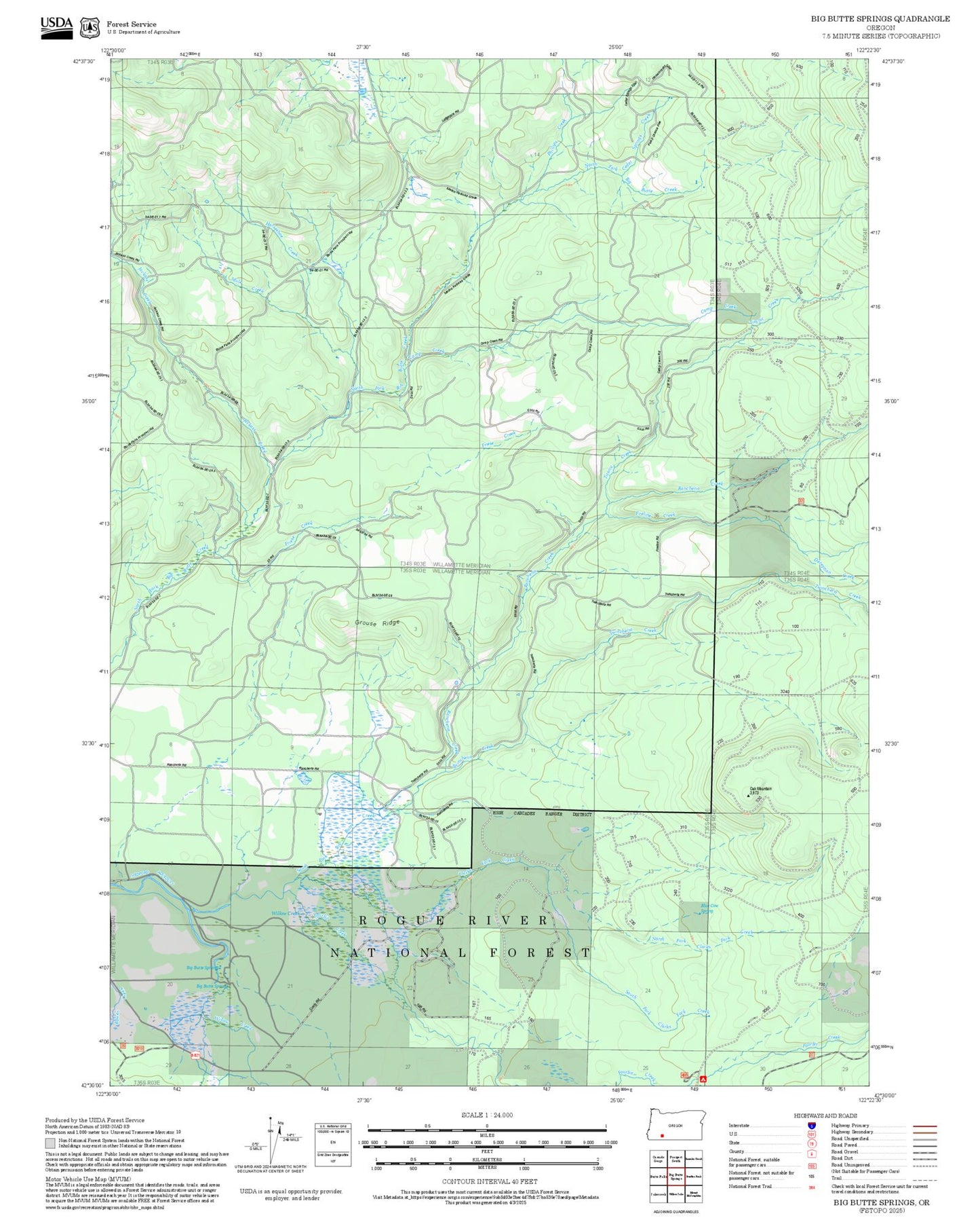 2025 Forest Service Topo Map of Big Butte Springs Oregon