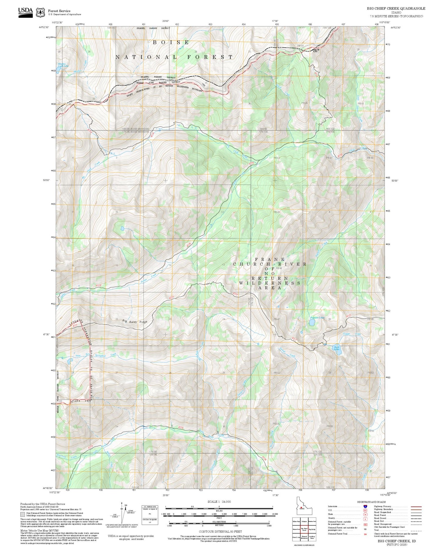 2025 Forest Service Topo Map of Big Chief Creek Idaho
