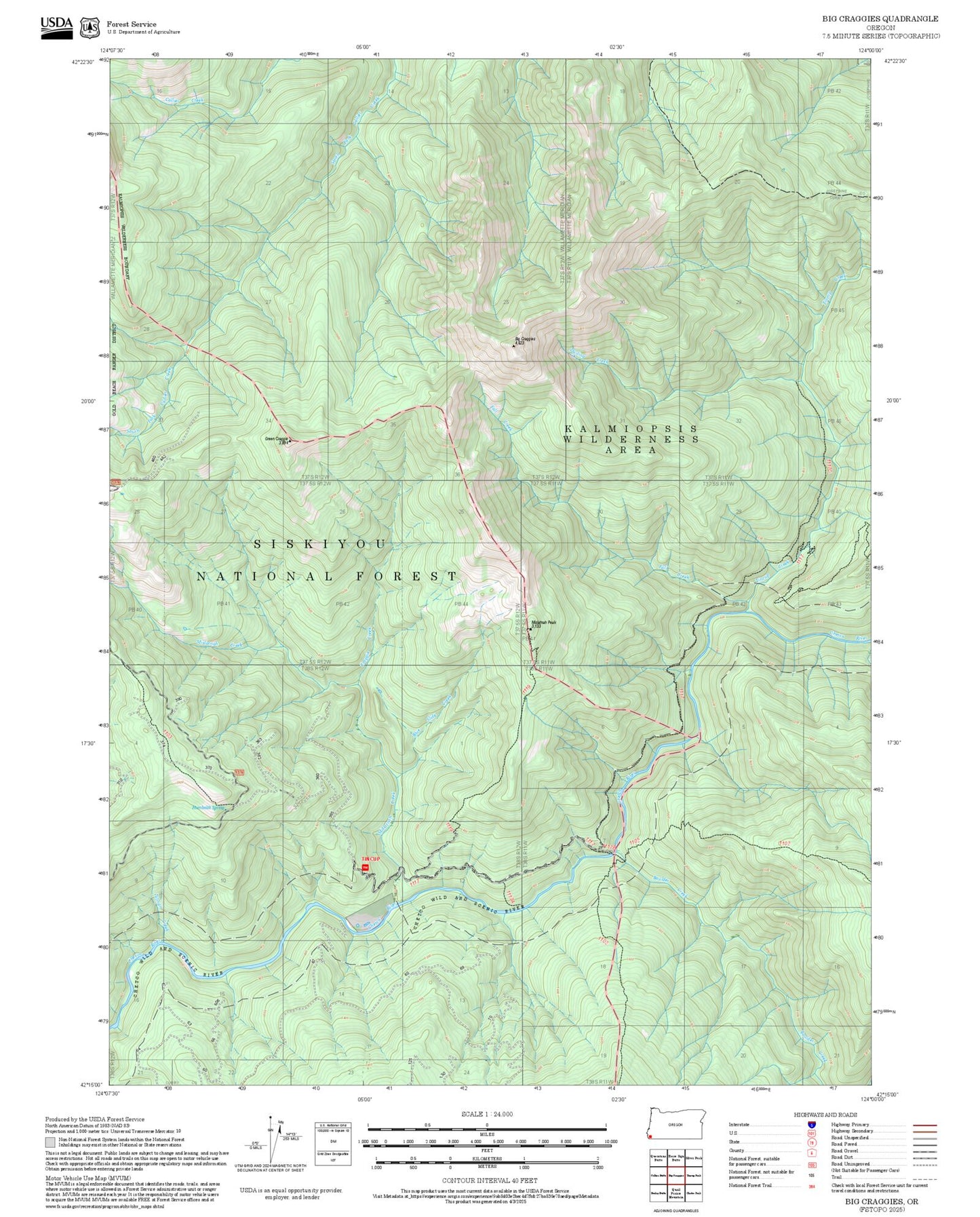 2025 Forest Service Topo Map of Big Craggies Oregon