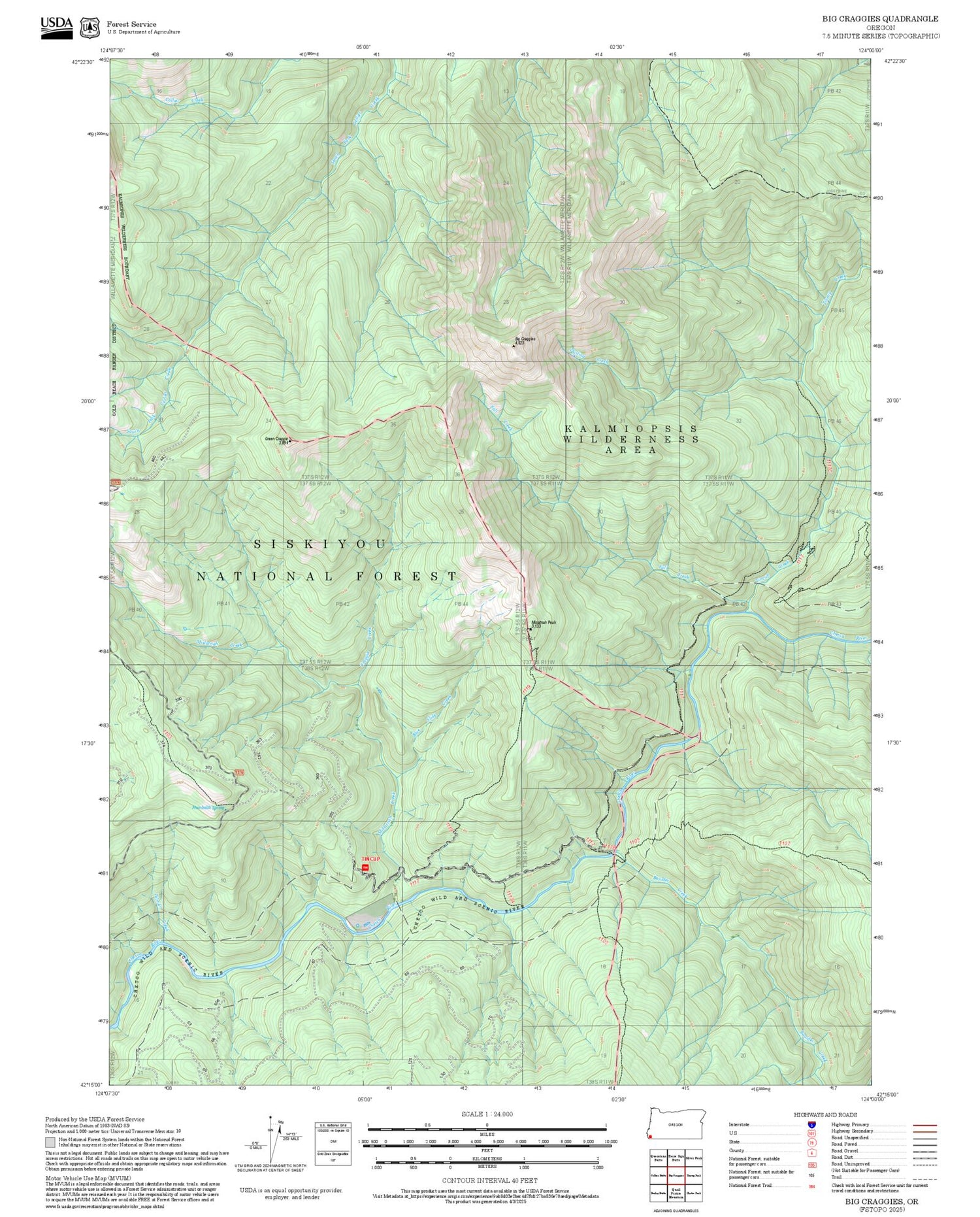 2025 Forest Service Topo Map of Big Craggies Oregon