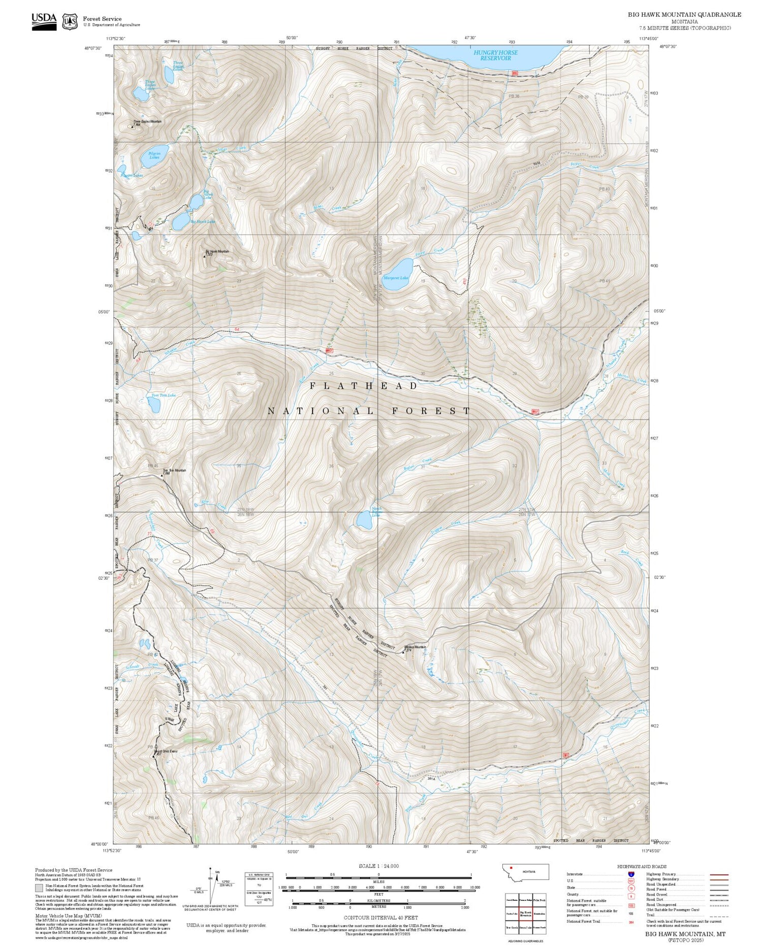 2025 Forest Service Topo Map of Big Hawk Mountain Montana