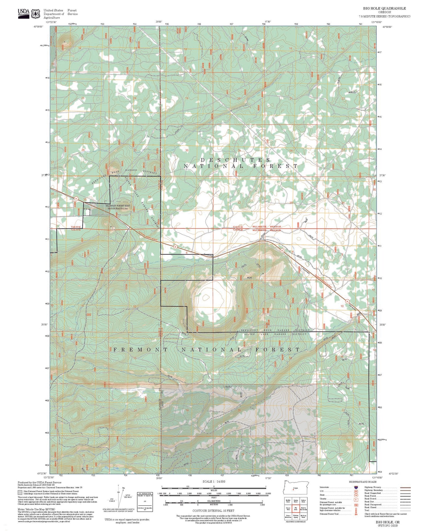 2025 Forest Service Topo Map of Big Hole Oregon