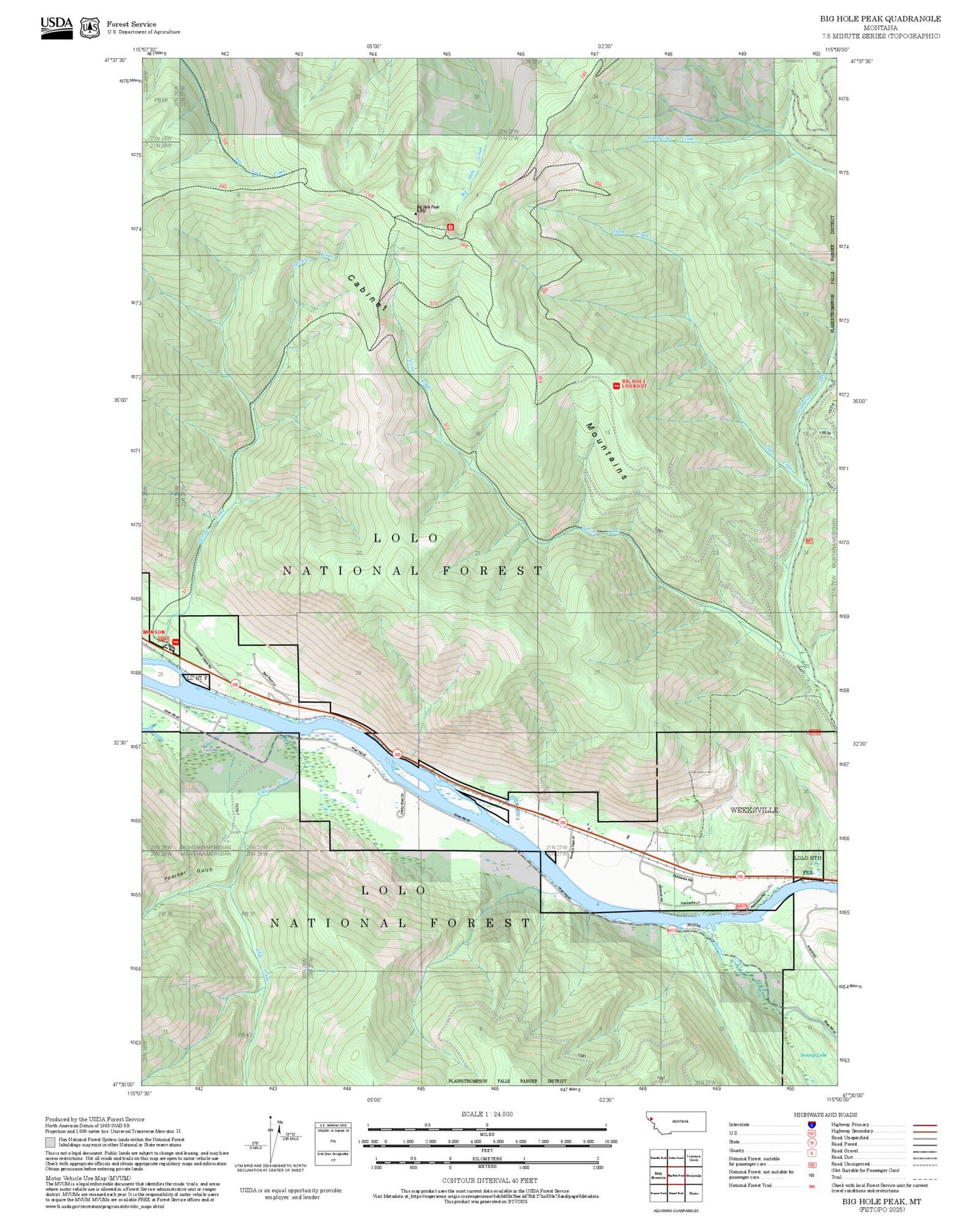 2025 Forest Service Topo Map of Big Hole Peak Montana