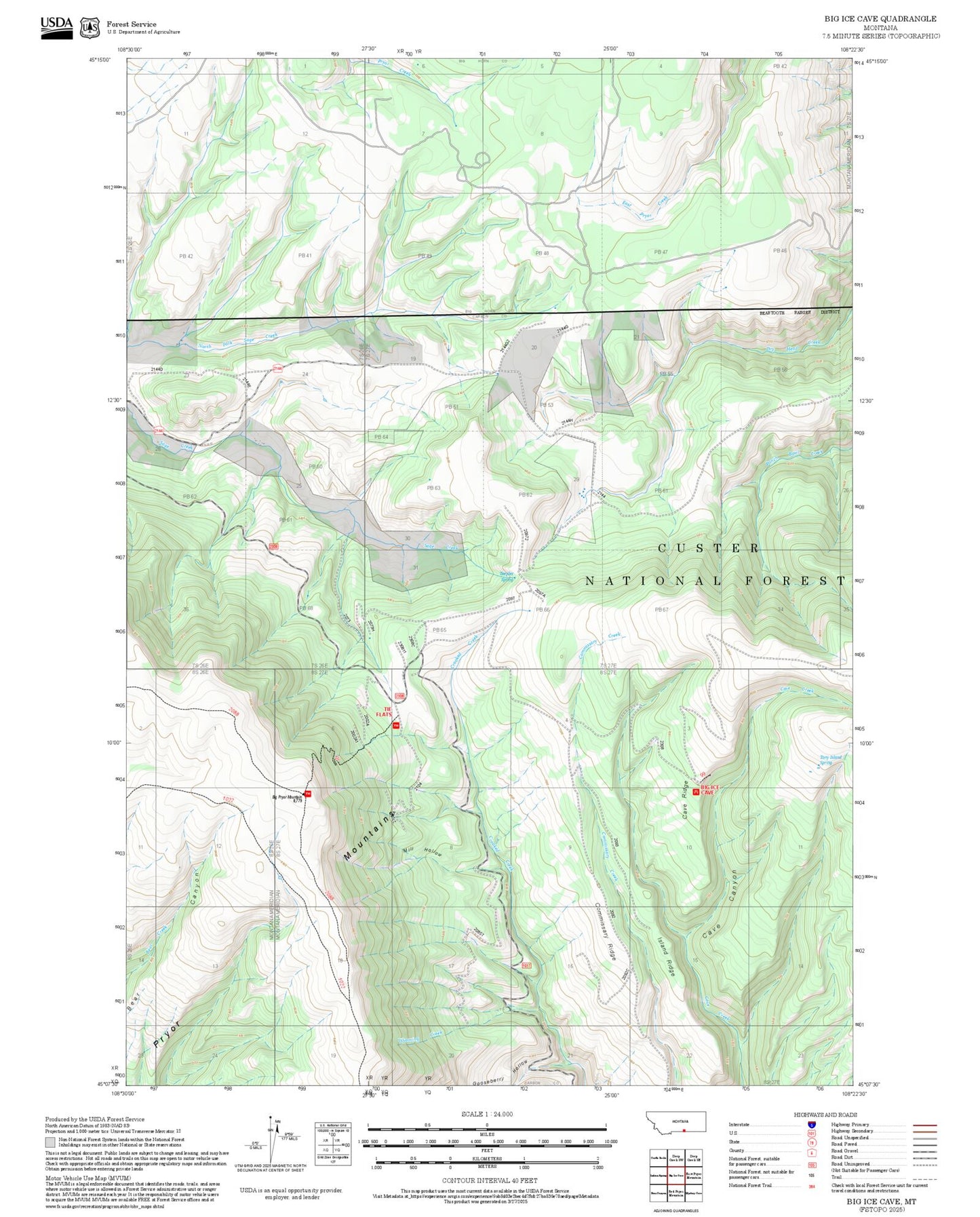 2025 Forest Service Topo Map of Big Ice Cave Montana