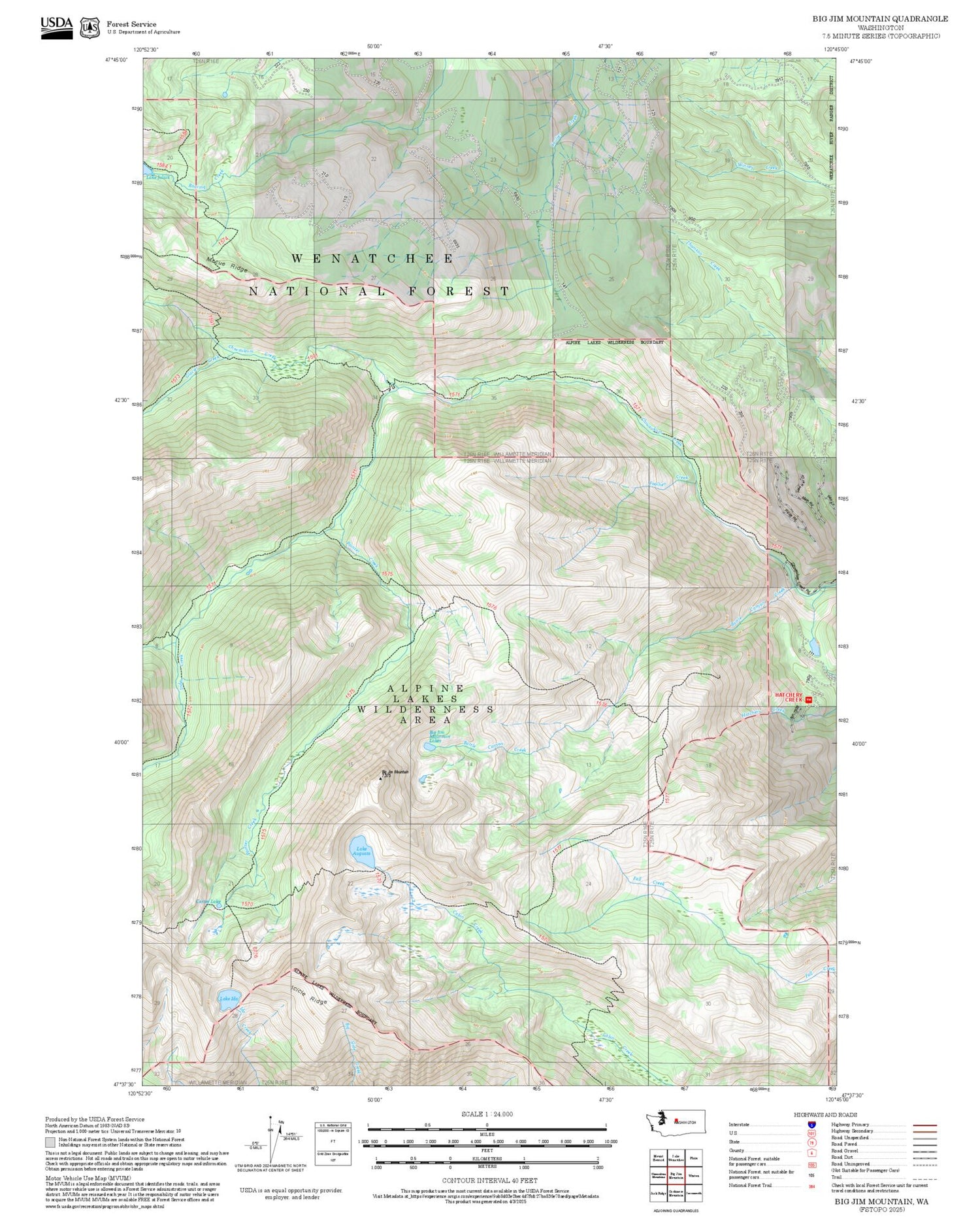 2025 Forest Service Topo Map of Big Jim Mountain Washington