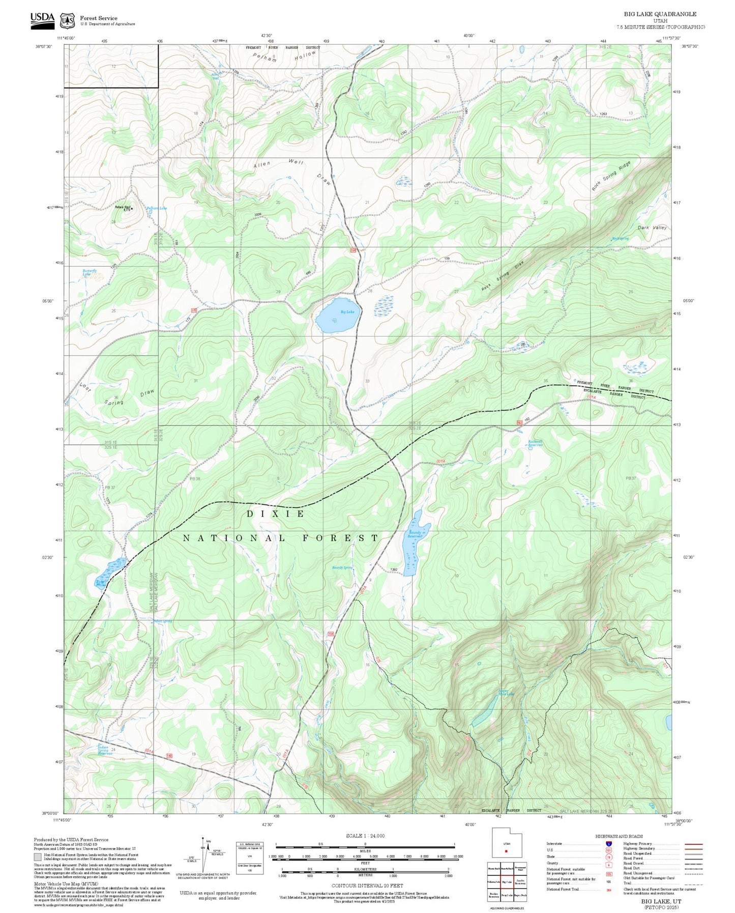 2025 Forest Service Topo Map of Big Lake Utah