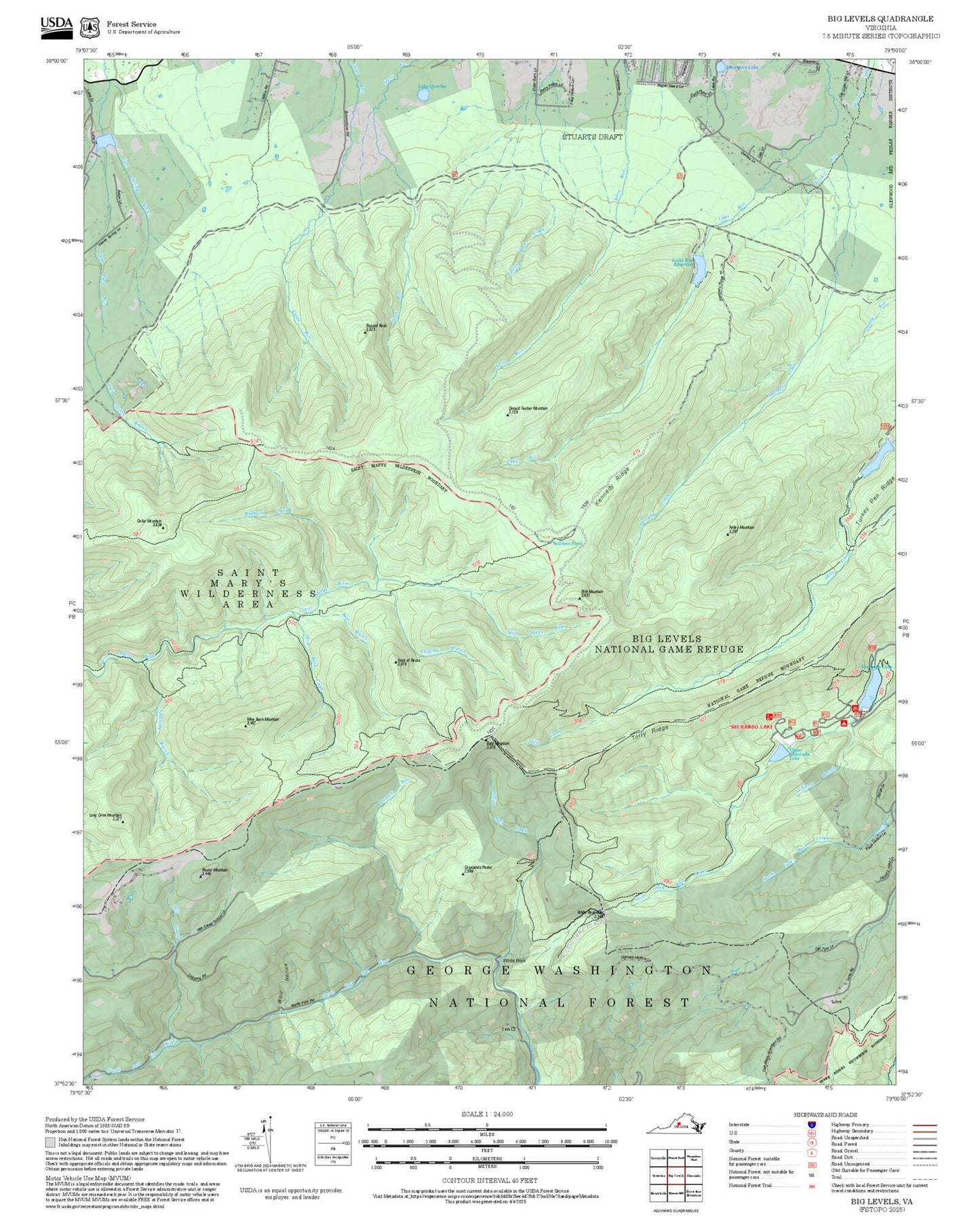 2025 Forest Service Topo Map of Big Levels Virginia
