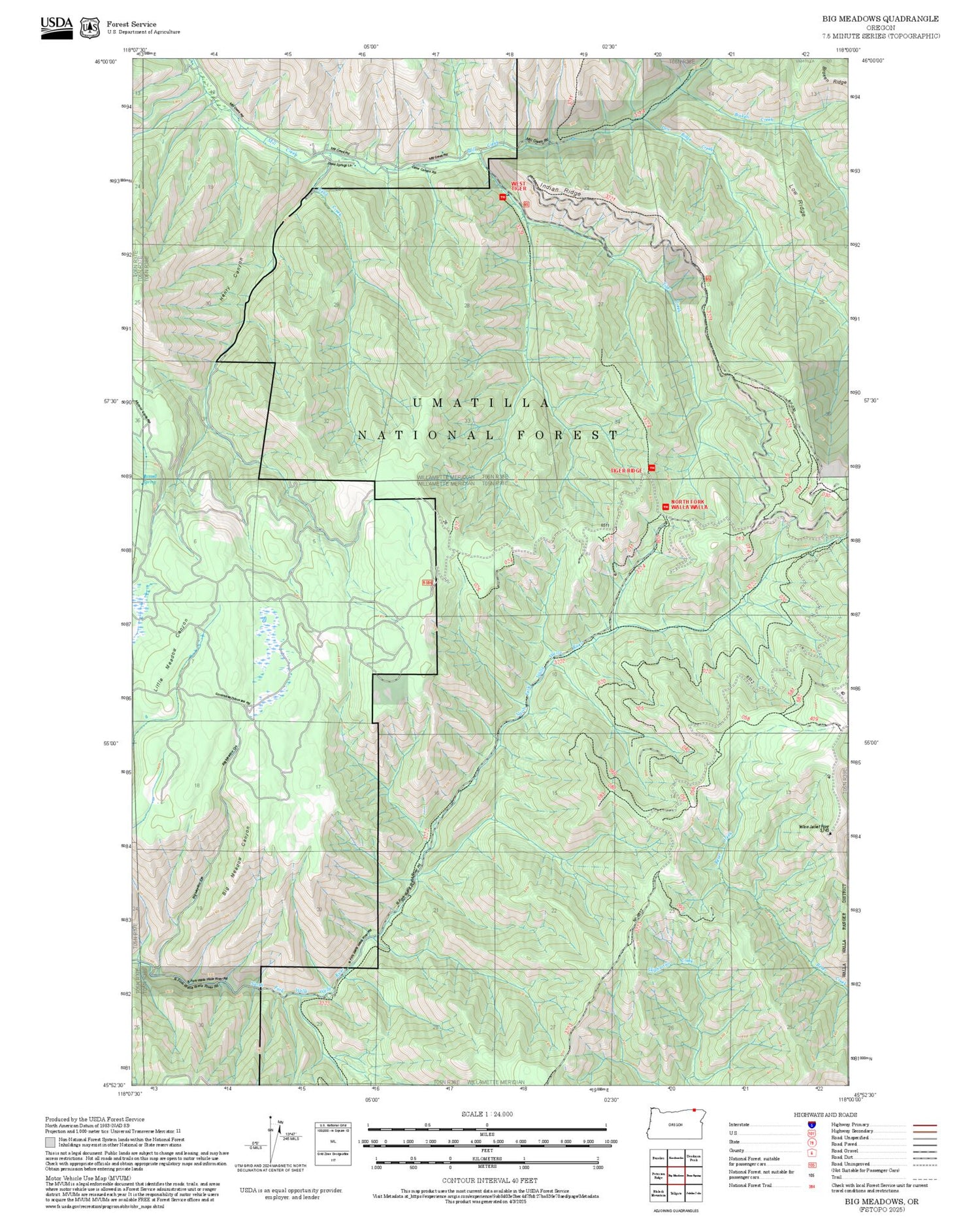 2025 Forest Service Topo Map of Big Meadows Oregon