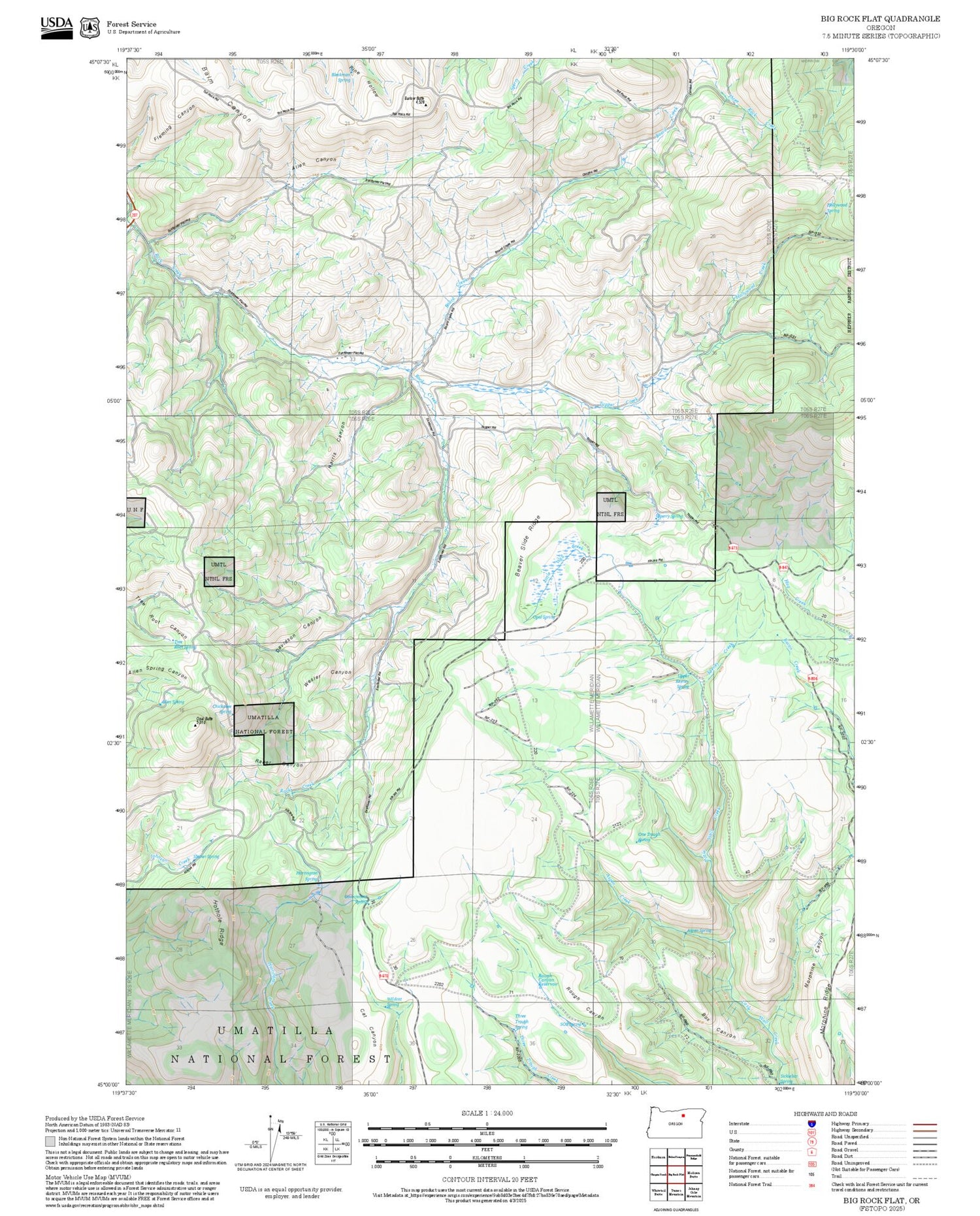 2025 Forest Service Topo Map of Big Rock Flat Oregon
