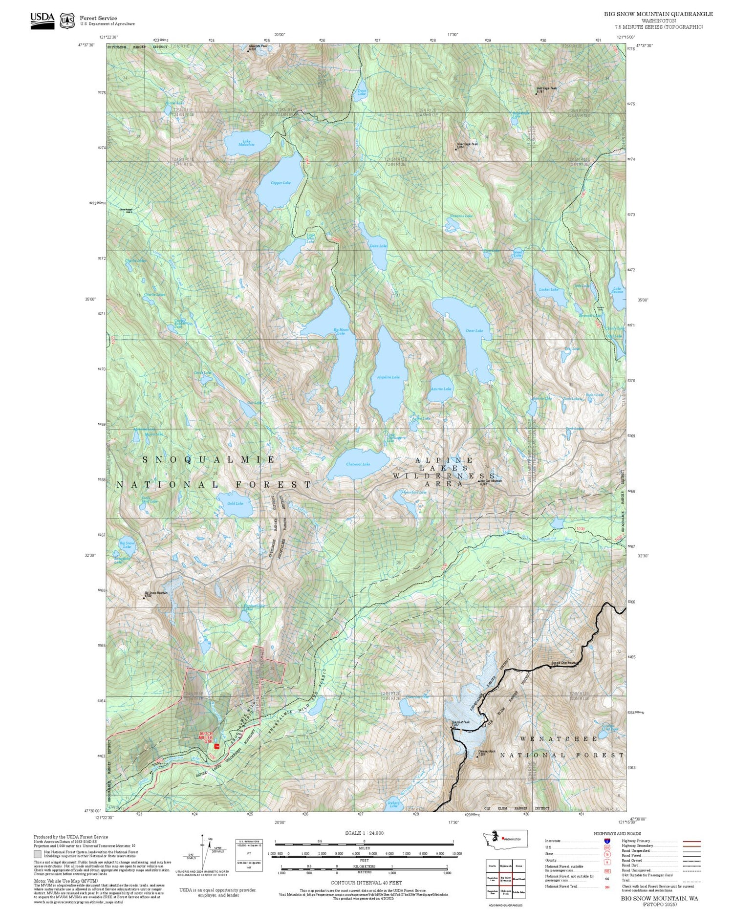2025 Forest Service Topo Map of Big Snow Mountain Washington