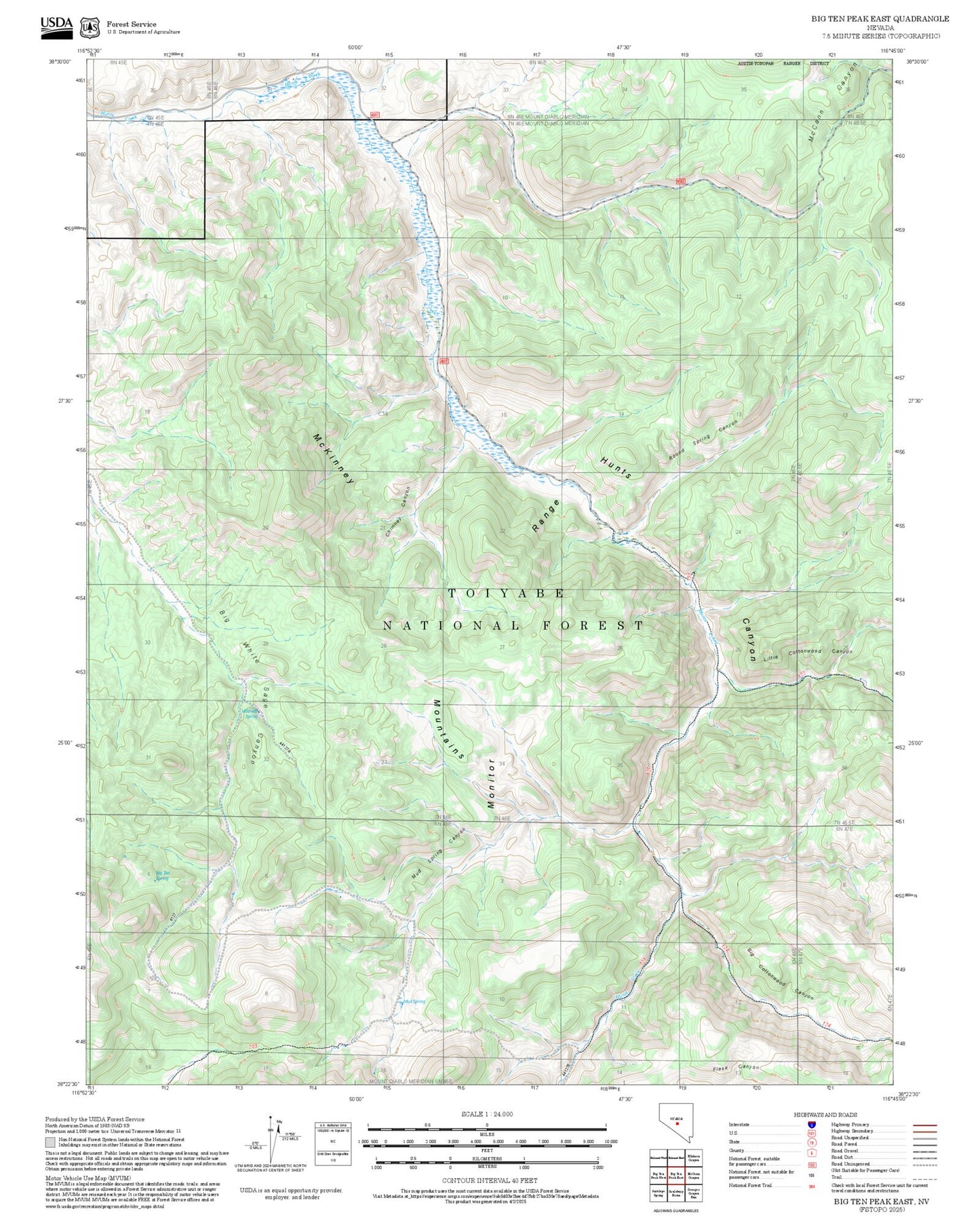 2025 Forest Service Topo Map of Big Ten Peak East Nevada
