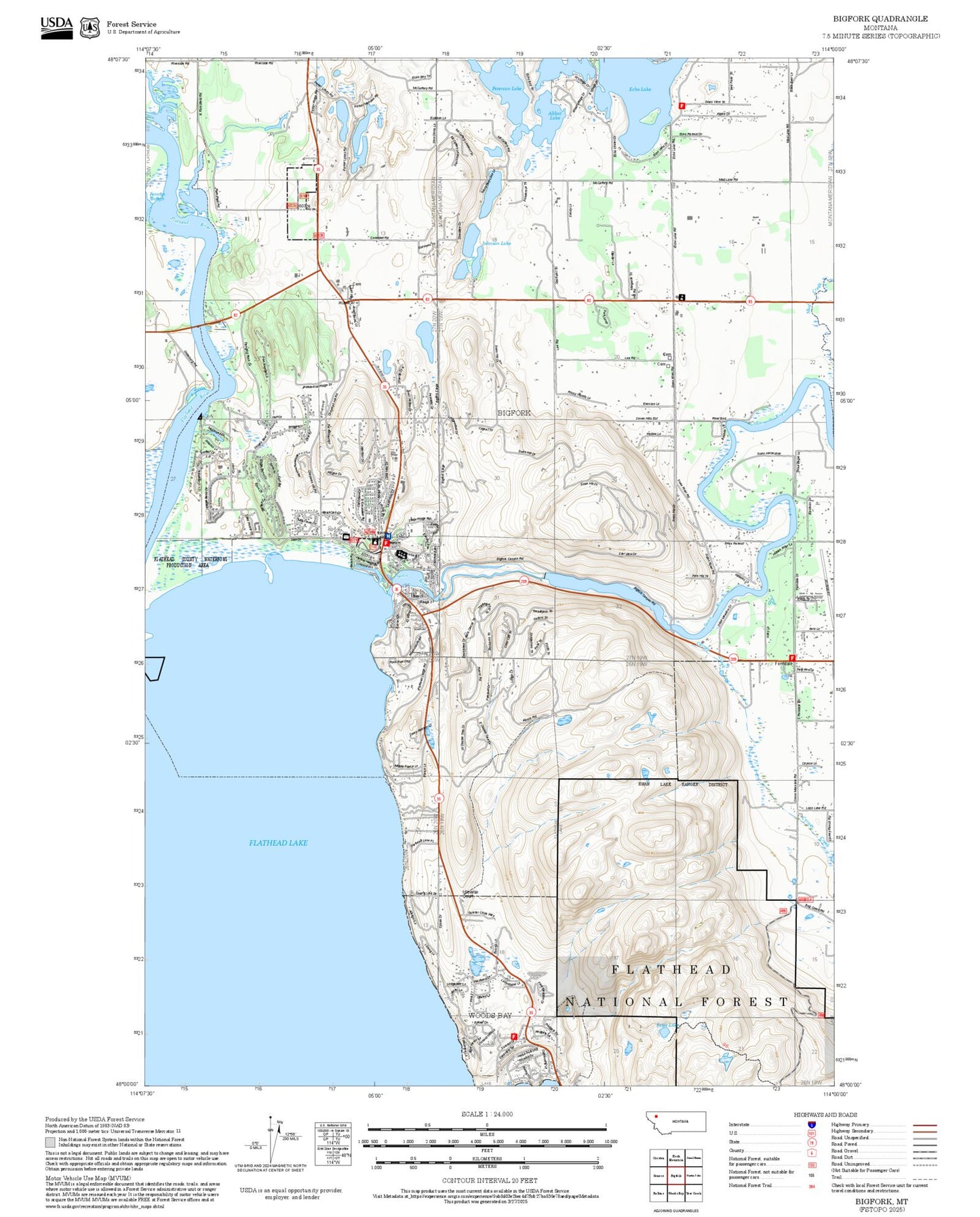 2025 Forest Service Topo Map of Bigfork Montana
