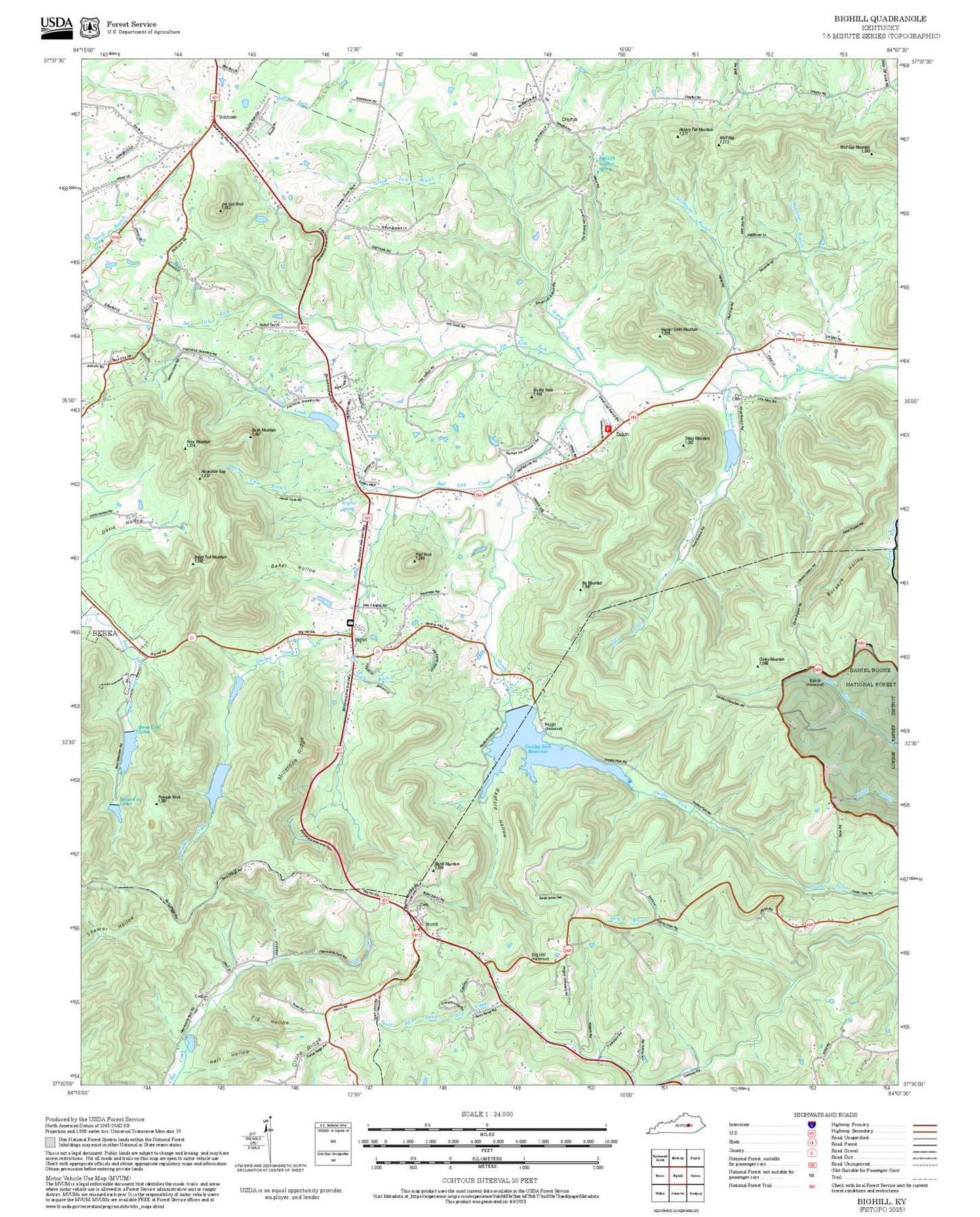 2025 Forest Service Topo Map of Bighill Kentucky