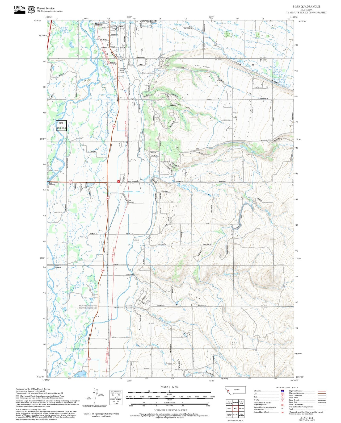 2025 Forest Service Topo Map of Bing Montana