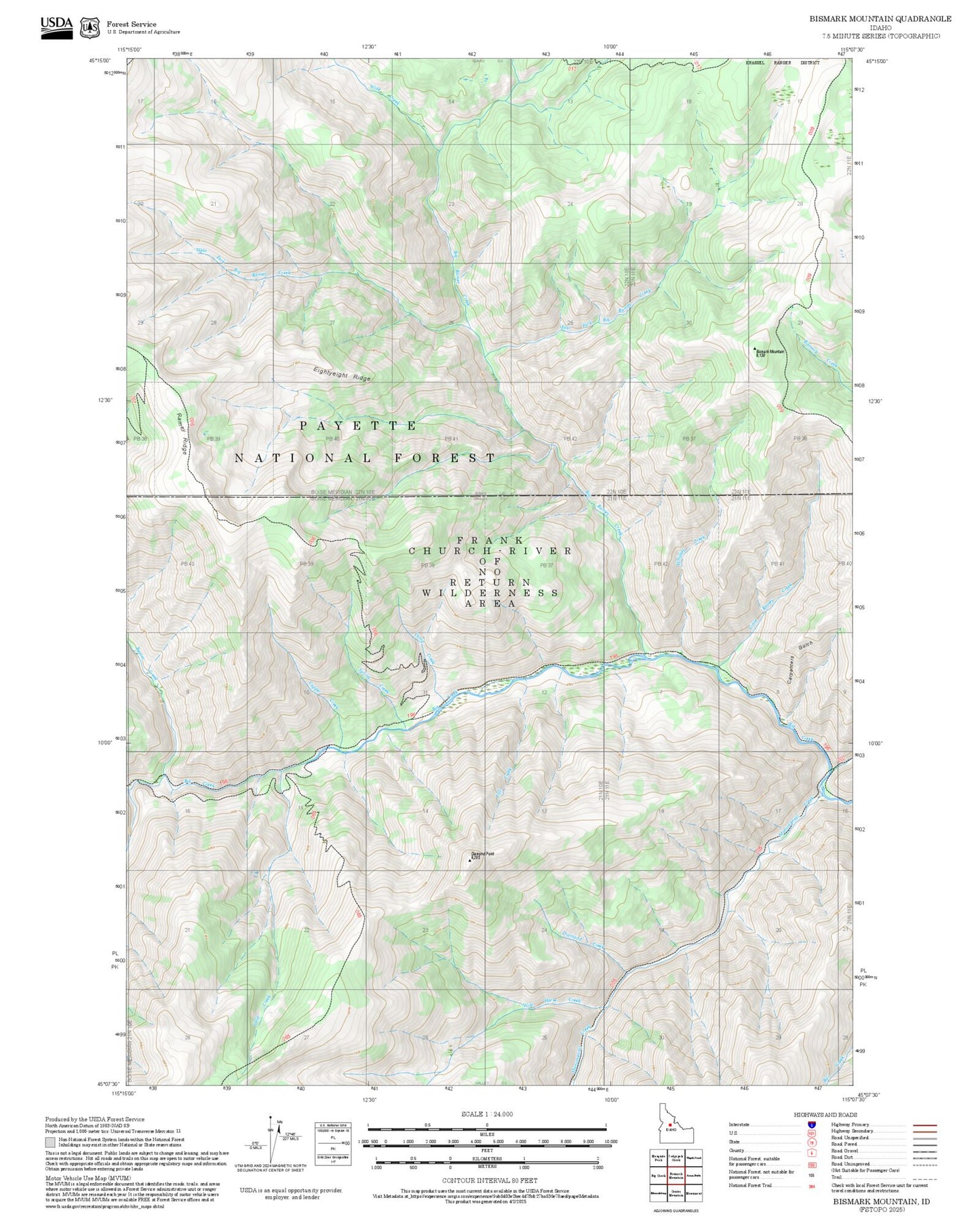 2025 Forest Service Topo Map of Bismark Mountain Idaho