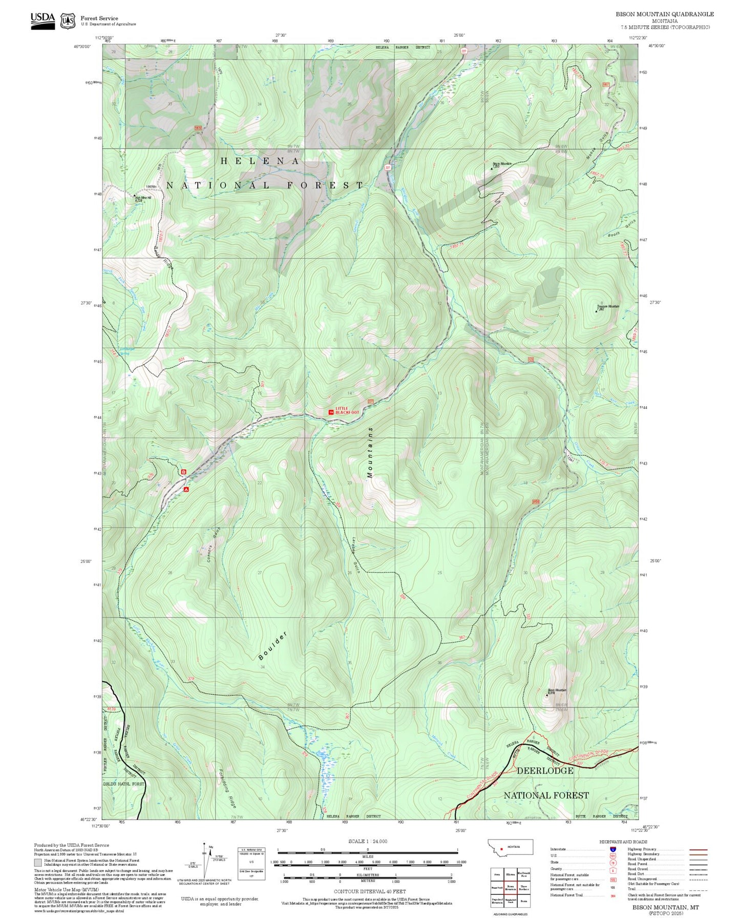 2025 Forest Service Topo Map of Bison Mountain Montana