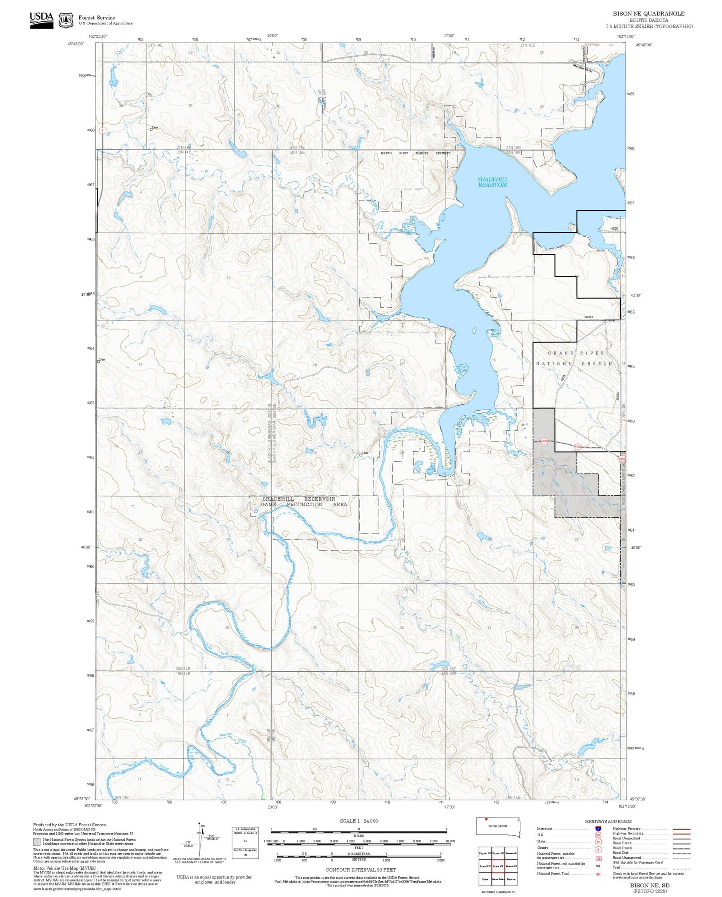 2025 Forest Service Topo Map of Bison NE South Dakota