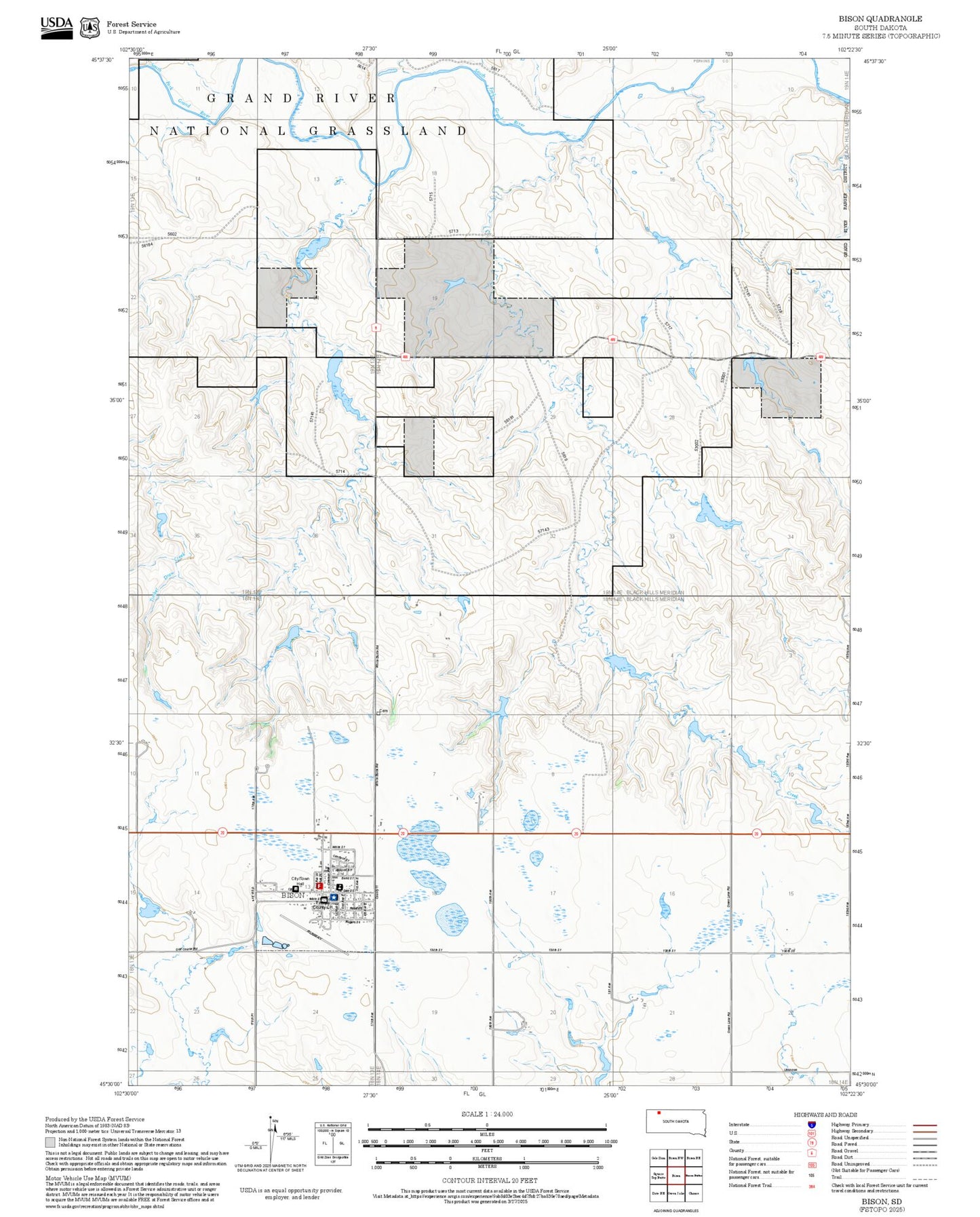 2025 Forest Service Topo Map of Bison South Dakota