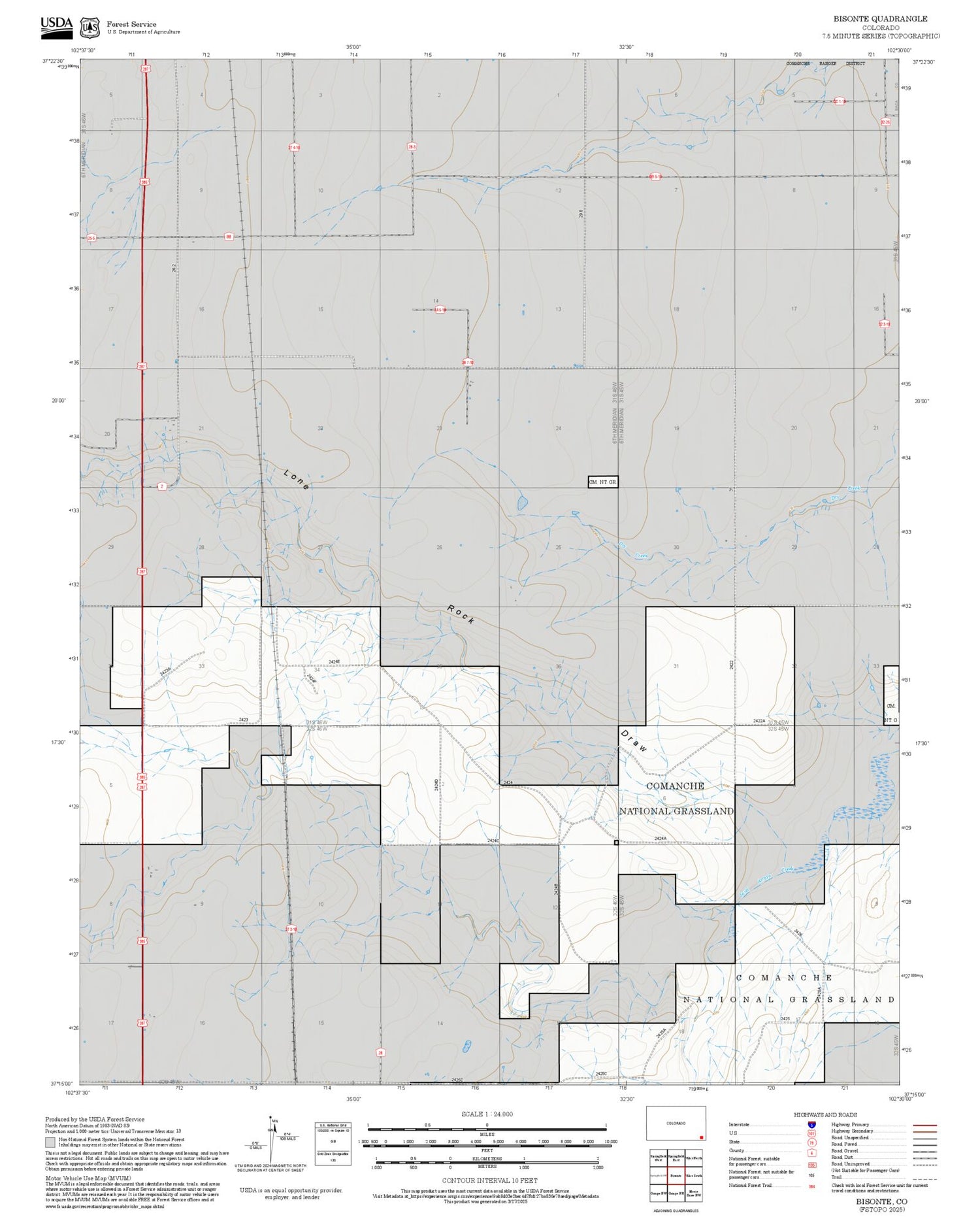 2025 Forest Service Topo Map of Bisonte Colorado