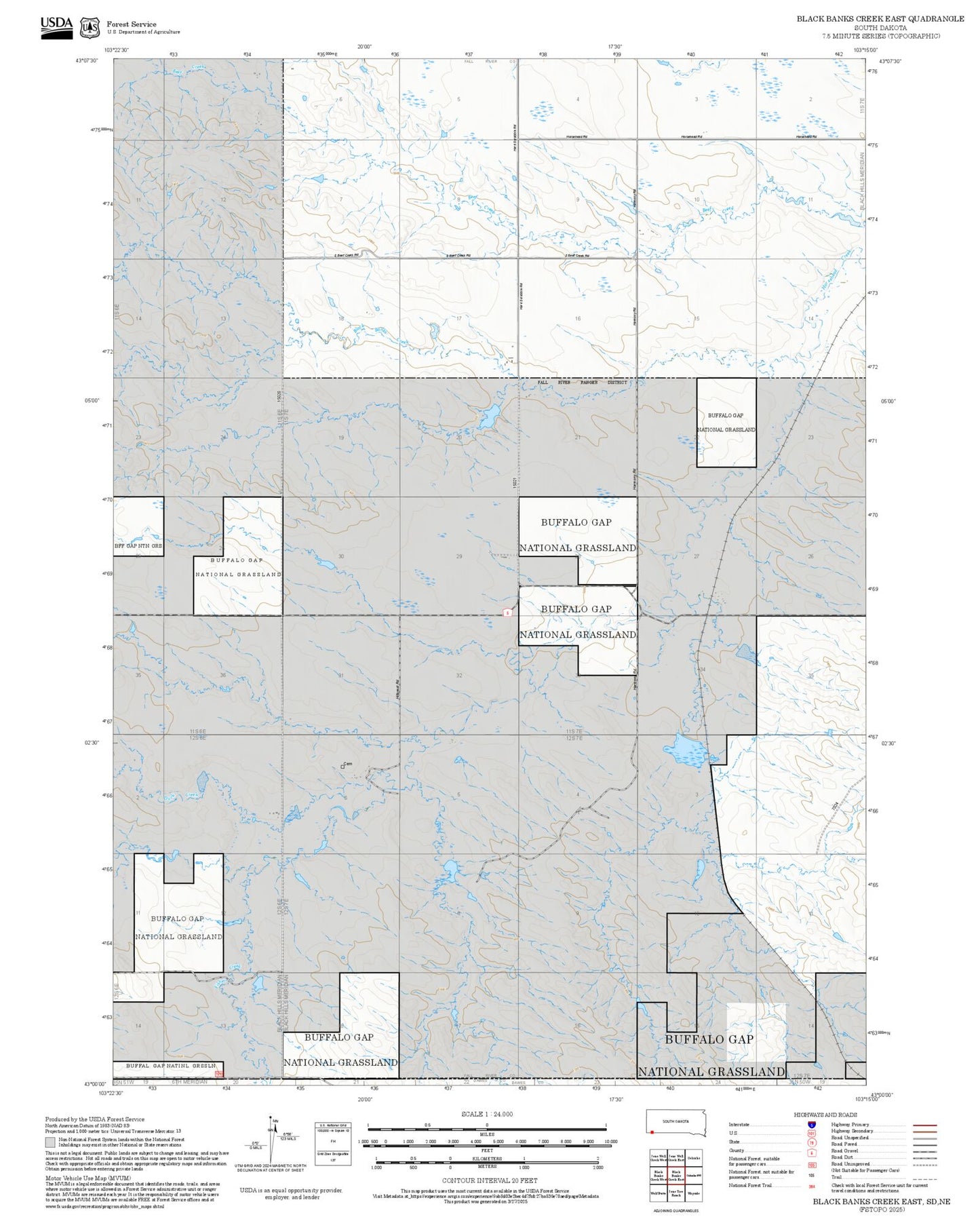 2025 Forest Service Topo Map of Black Banks Creek East South Dakota