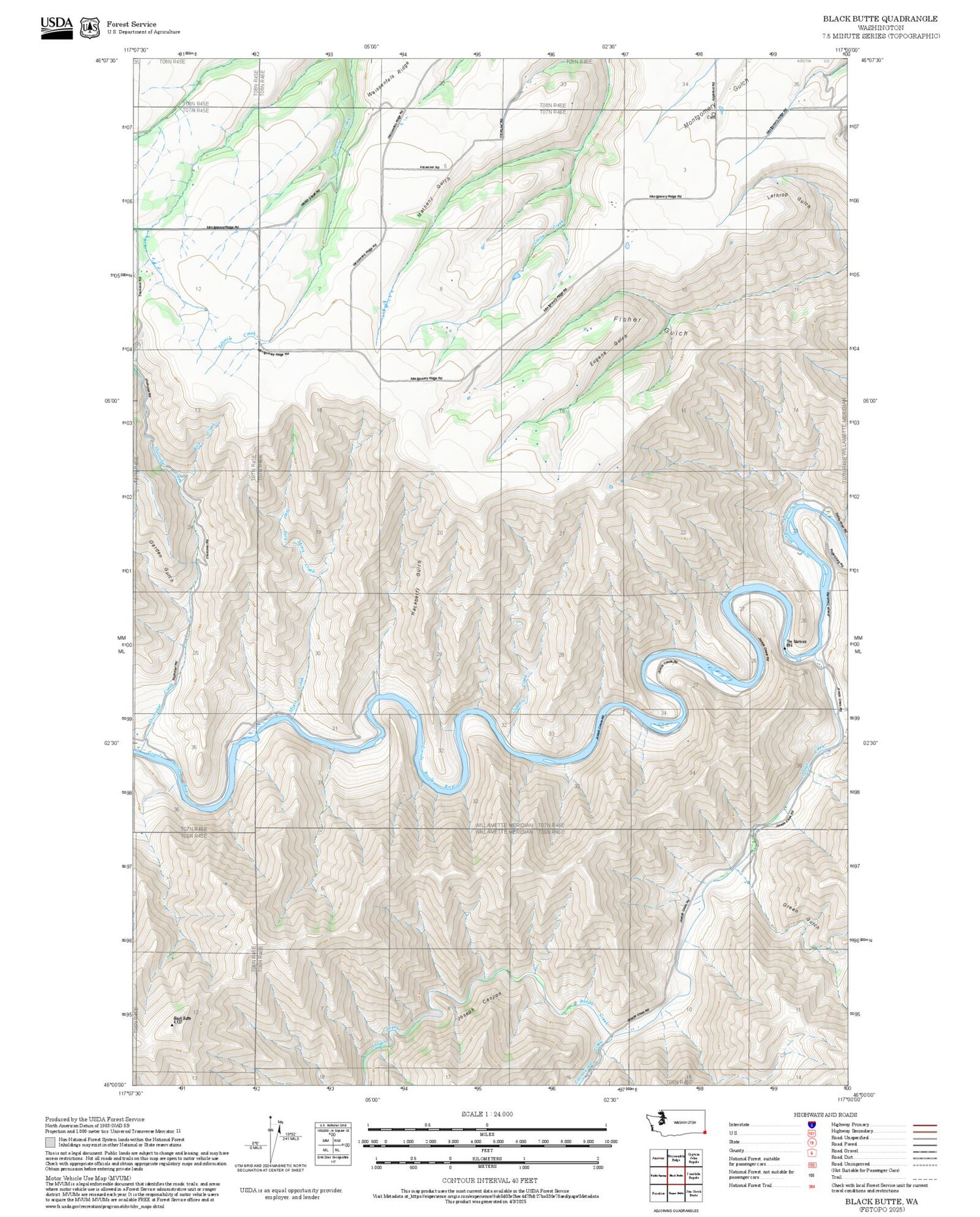 2025 Forest Service Topo Map of Black Butte Washington